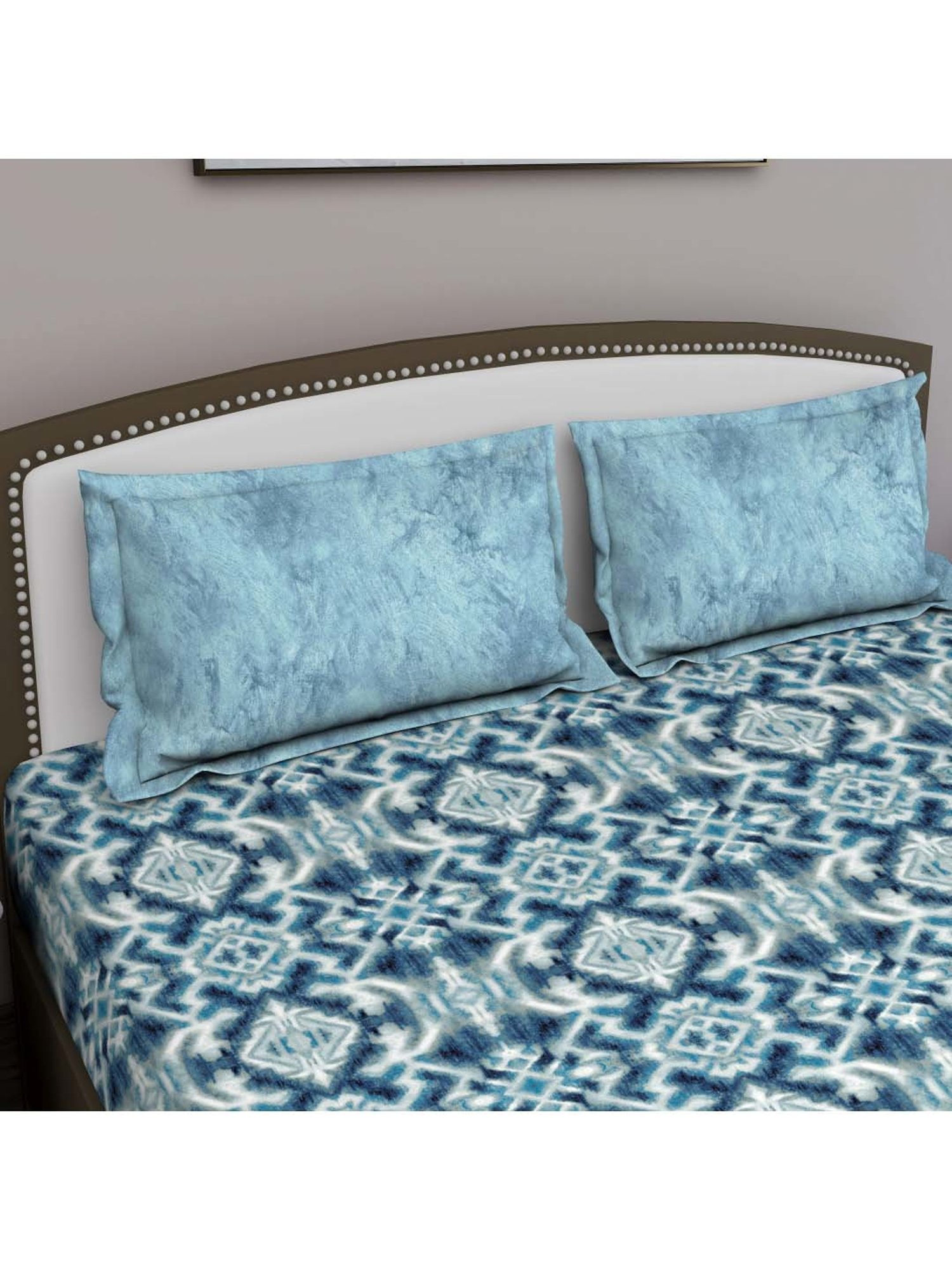 GM 'Serene' Blue Cotton 210 TC Double Bedsheet with 2 Pillow Covers