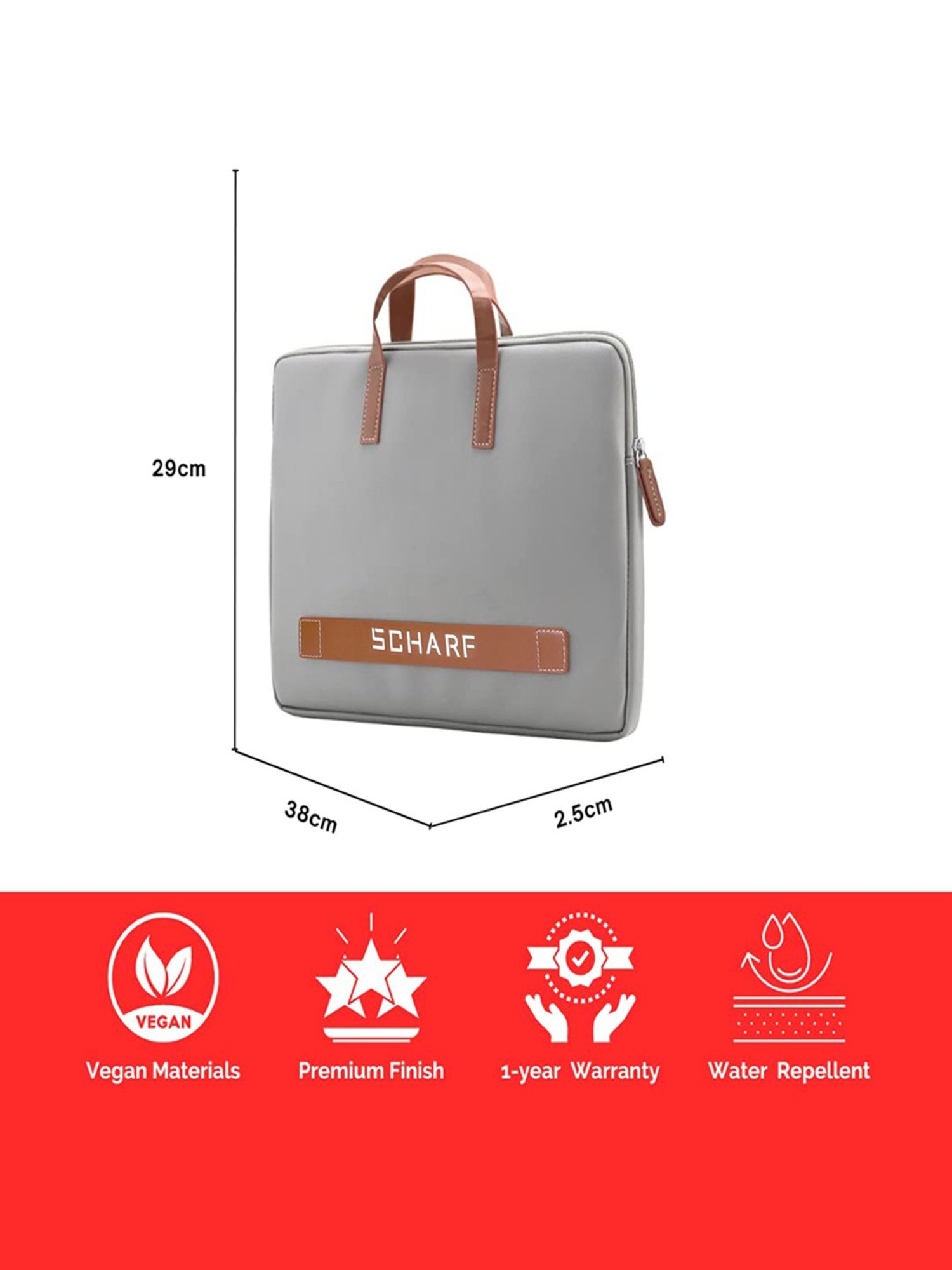 SCHARF Grey Leather Laptop Bag