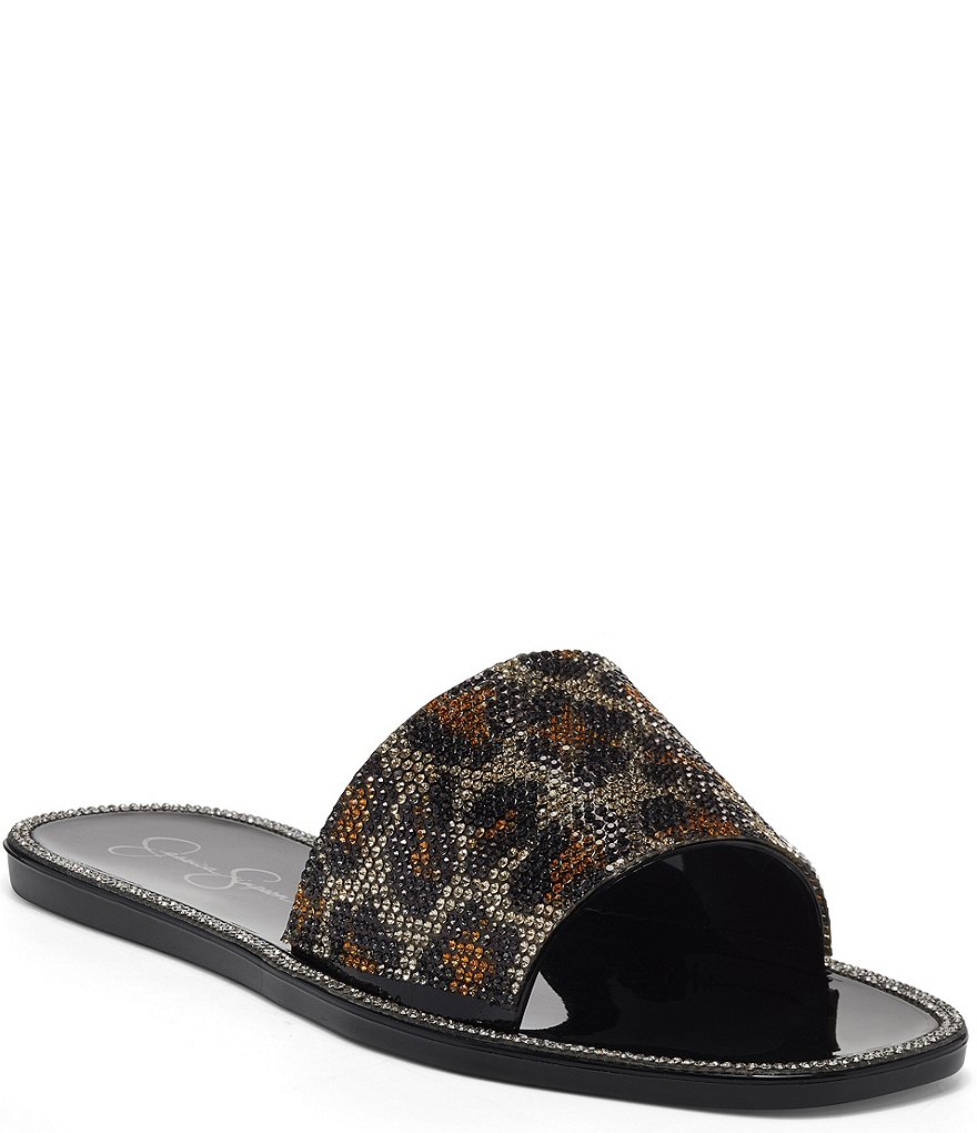 Jessica Simpson Kassime Leopard Print Embellished Jelly Slides