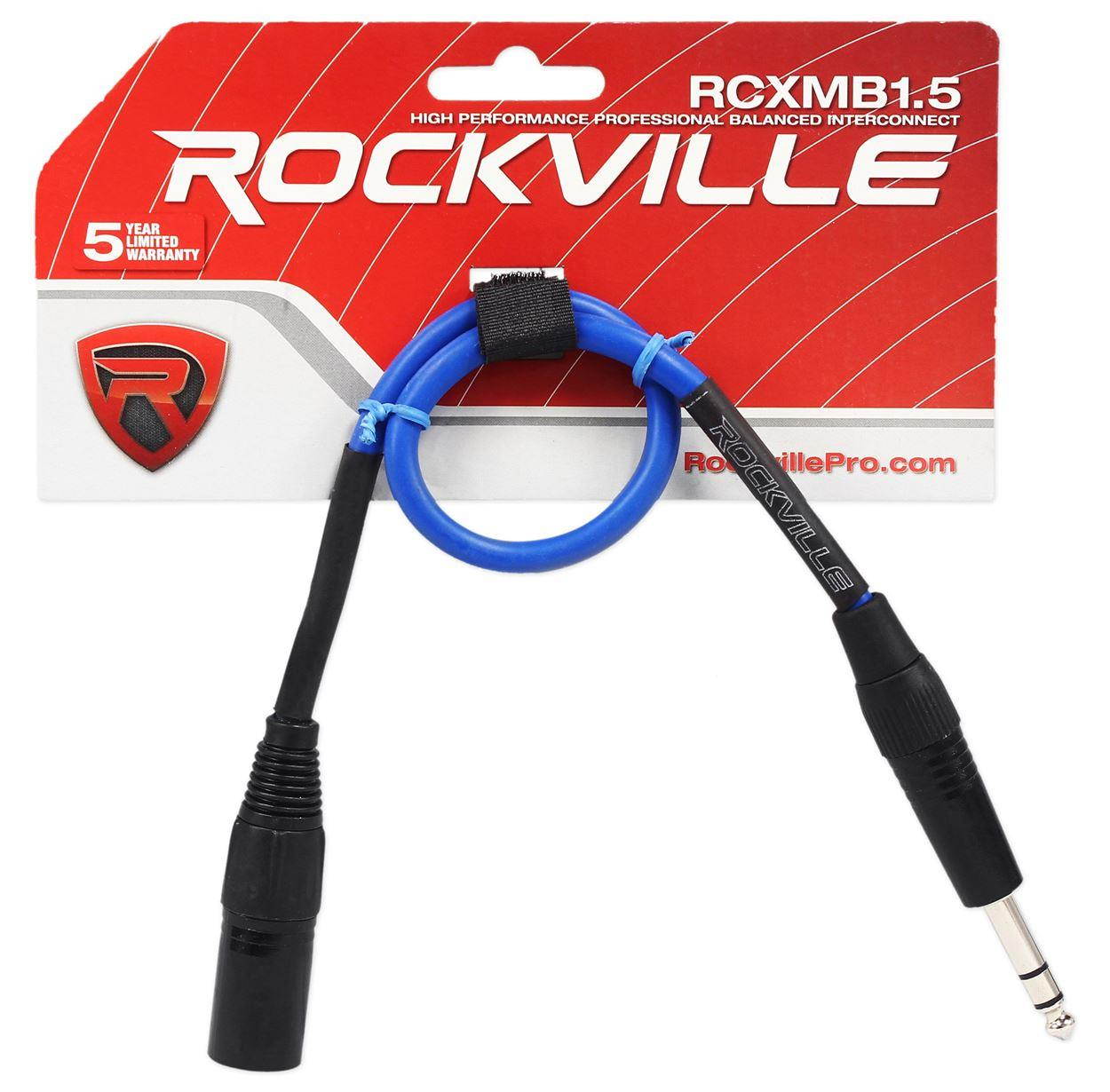 5 Rockville 1.5' Male REAN XLR to 1/4'' TRS Balanced Cable OFC (5 Colors)