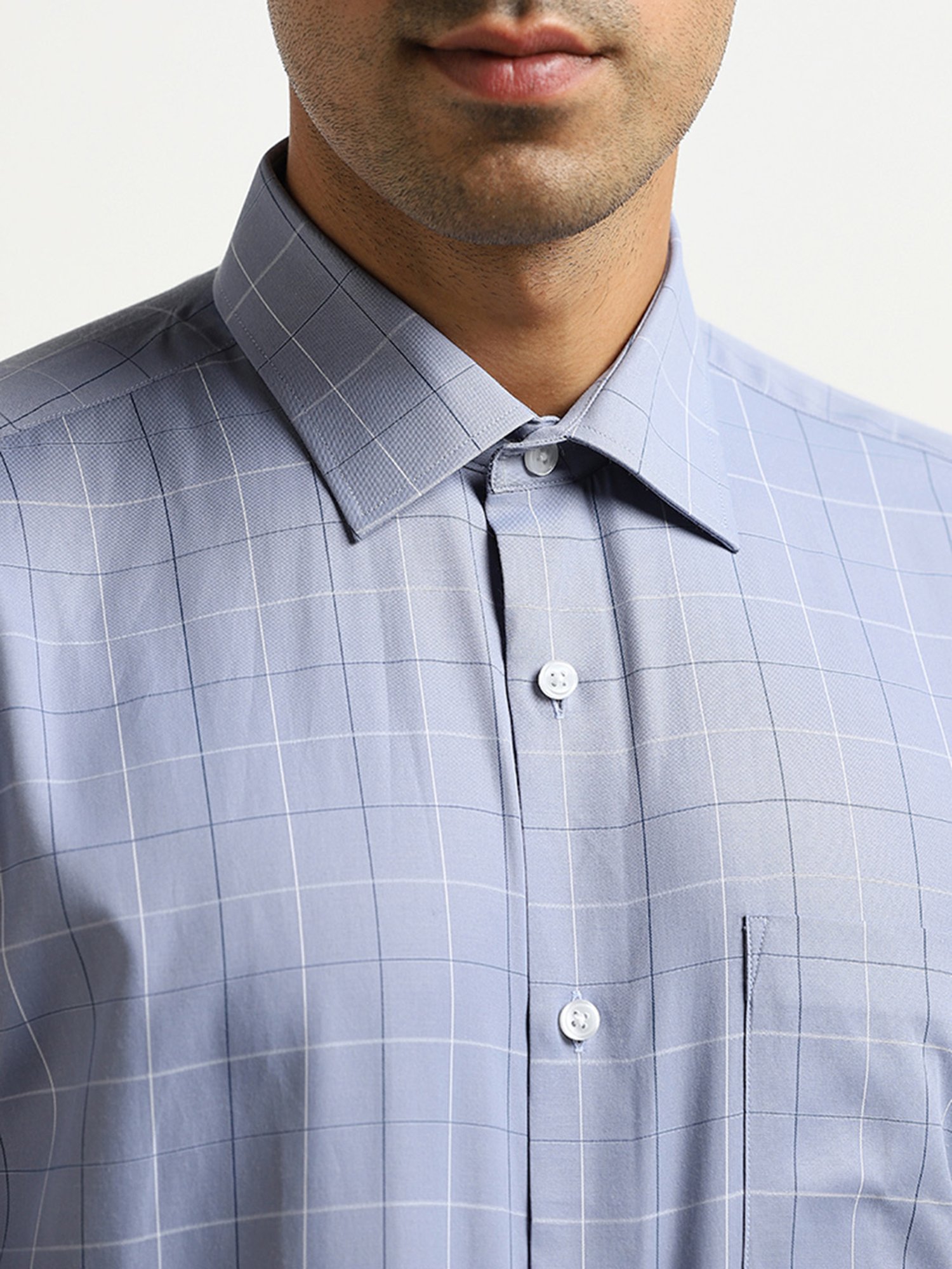 WES Formals by Westside Dusty Blue Checks Design Relaxed-Fit Shirt