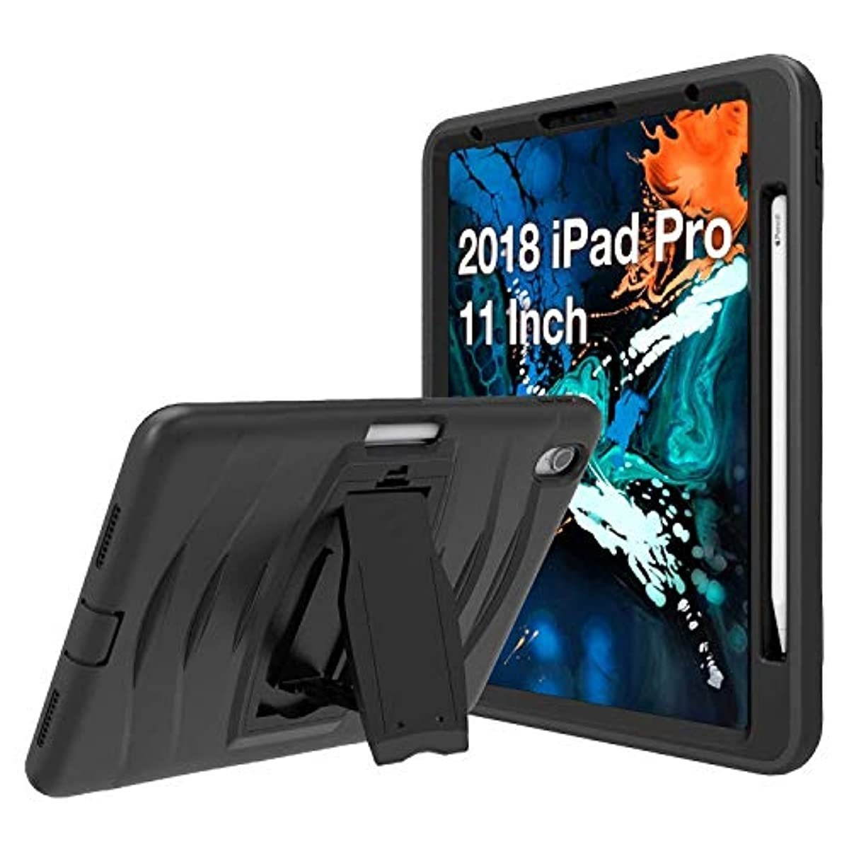 ProCase iPad Pro 11 2018 1st Gen Rugged Case (Old Model A1980 A2013 A1934 A1979), Heavy Duty Shockproof Protective Case with Built-in Kickstand and Pencil Holder for iPad Pro 11" 2018 -Black