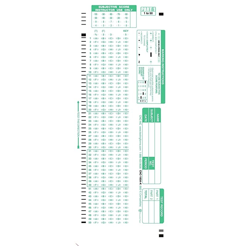 875-E 100 Question Compatible Testing Forms (500 Sheet Pack)