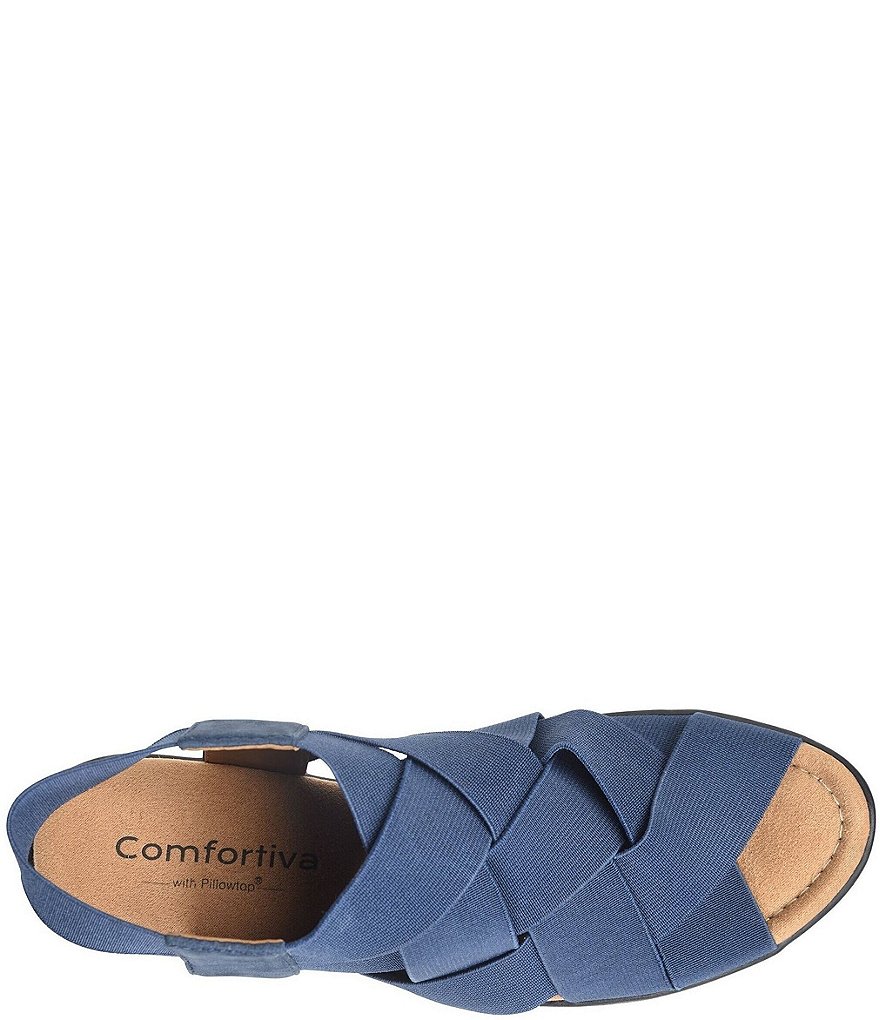 Comfortiva Farrow Elastic & Suede Woven Block Heel Sandals