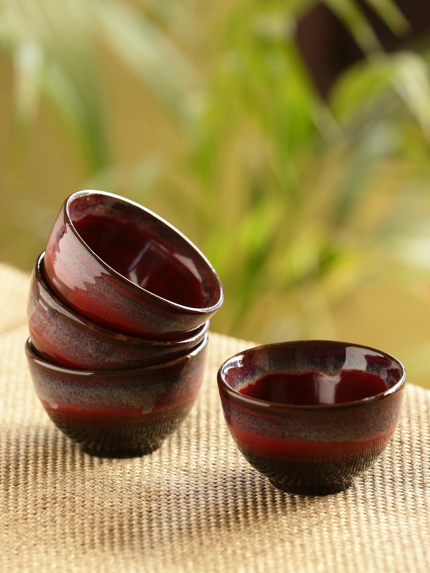 ExclusiveLane 'Crimson Shields' Hand Glazed Studio Pottery Ceramic Dining Bowls Set (3.3", Set Of 4)
