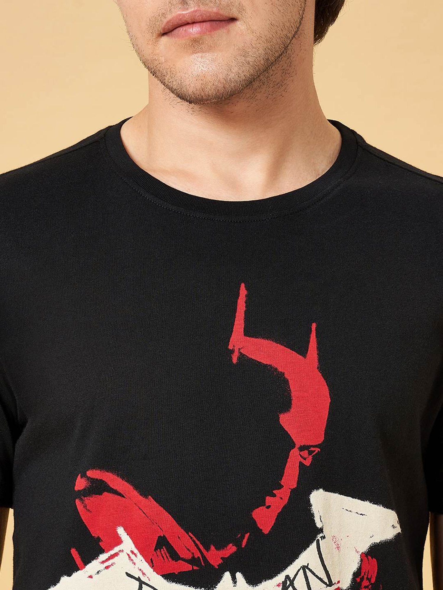 SF Jeans by Pantaloons Jet Black Cotton Regular Fit Printed T-Shirt