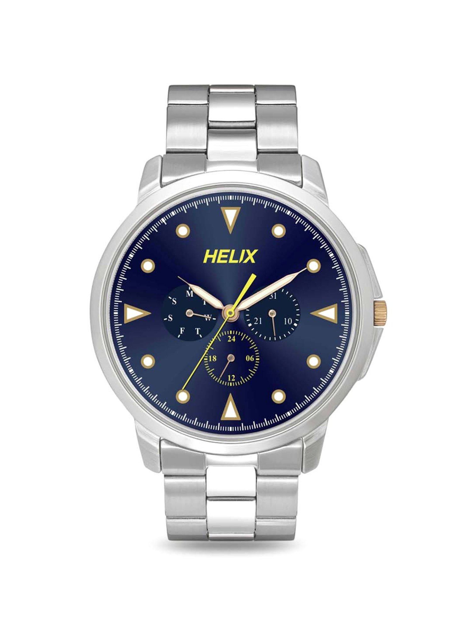 Helix By Timex Blue Round Dial Analog Stainless Steel Men Watch - TW027HG33
