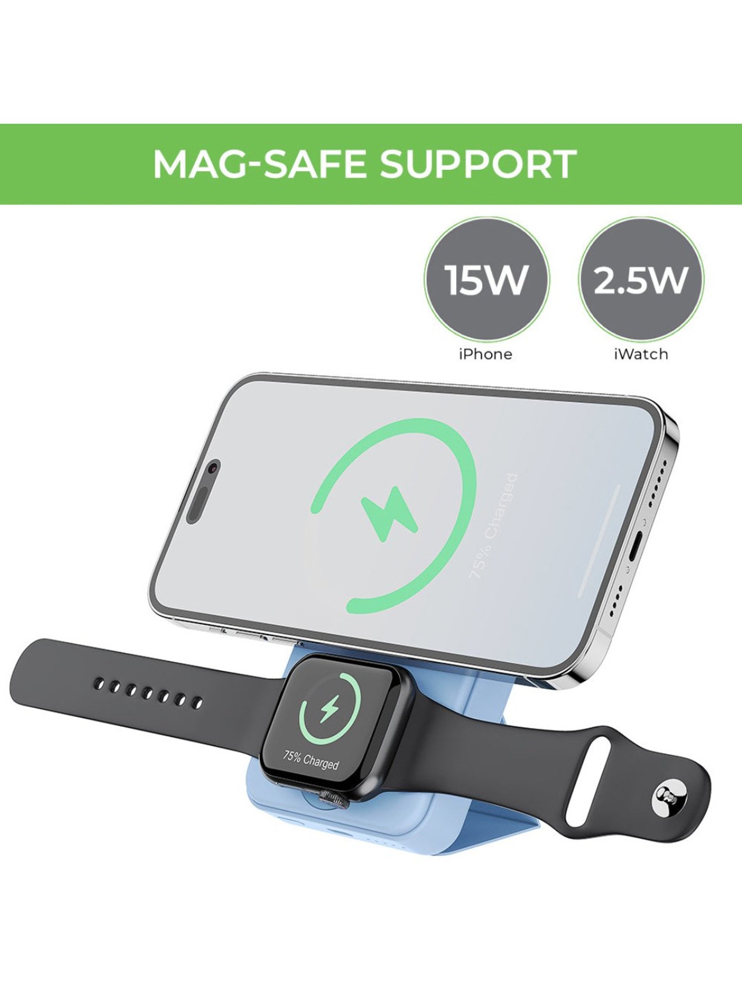 ULTRAPROLINK UM1113BLU 10,000mAh 2 in 1 Wireless Magnetic Power Bank with LED Display (Blue)