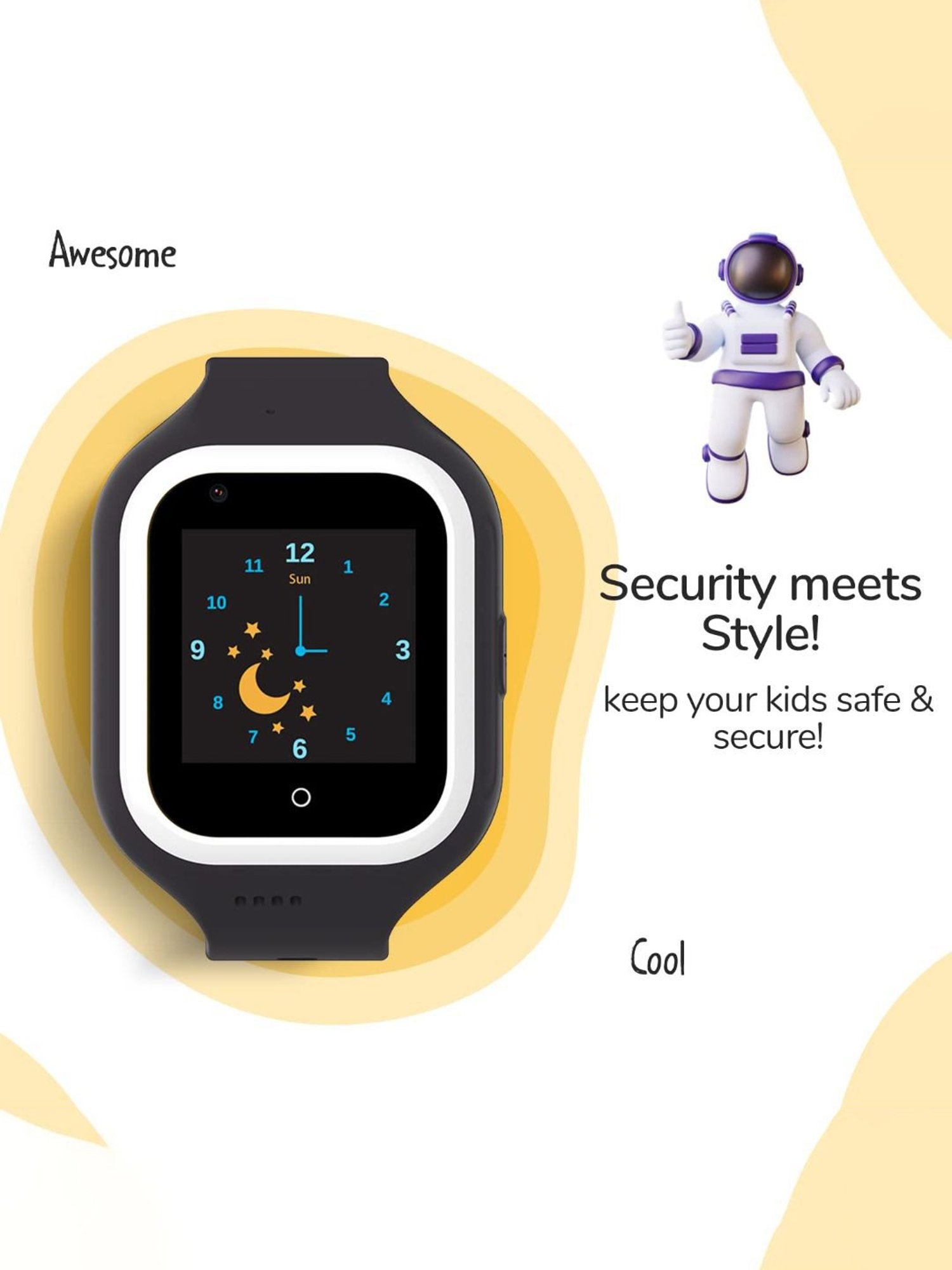 Turet Jellybean Kids Smartwatch with GPS Tracker, Voice & Video Call, SOS, HD Camera (Black)