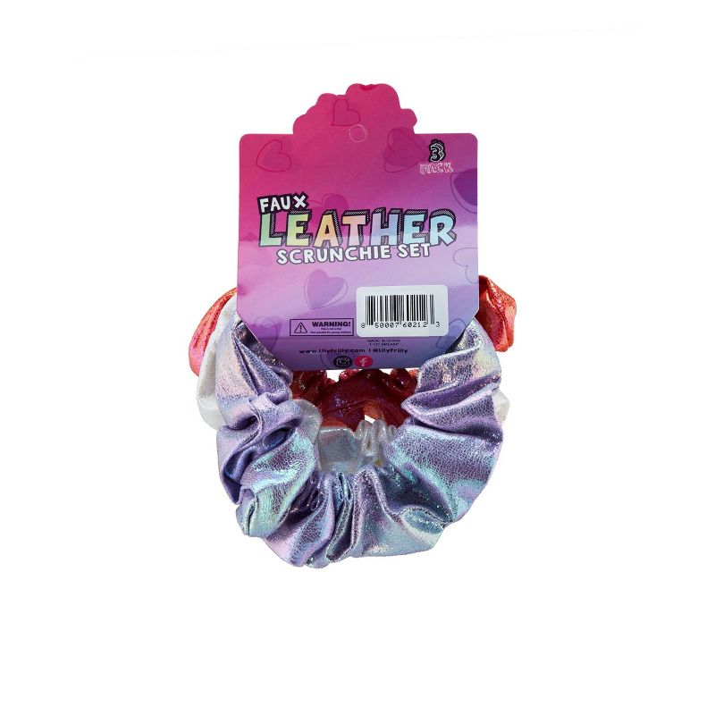 Lily Frilly Faux Leatherette Scrunchie Set - Red/Purple/White