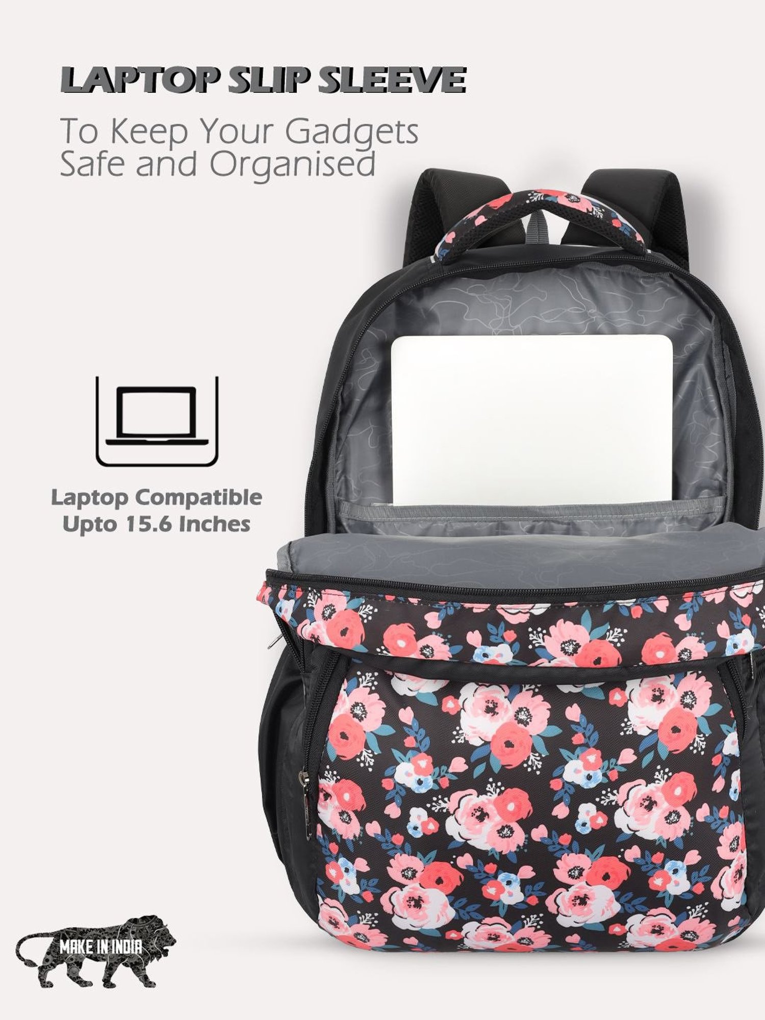 Lavie Sport Rosette 39L Printed School Backpack with Rain cover for Girls (Black)