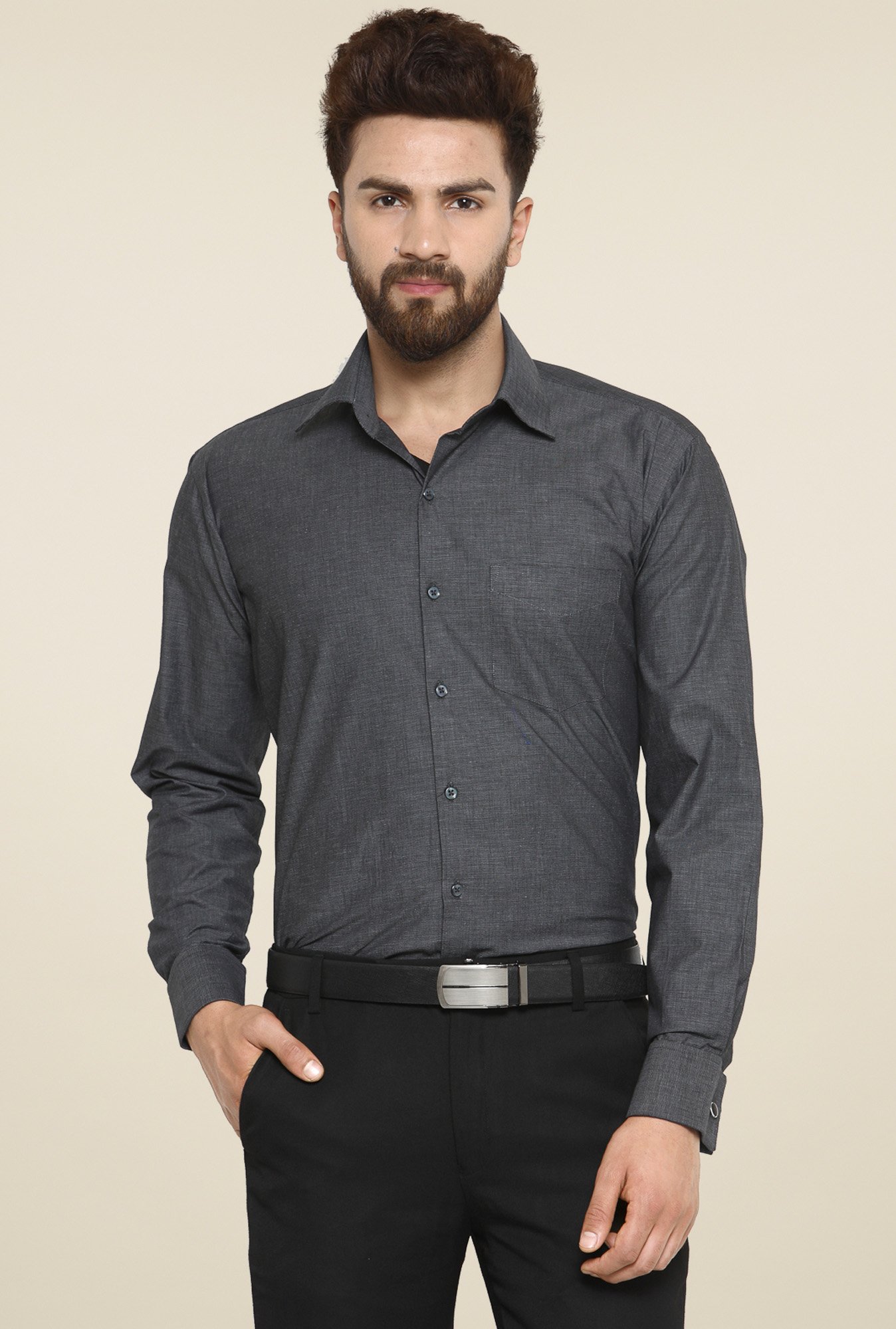 Hancock Charcoal Cotton Regular Fit Shirt
