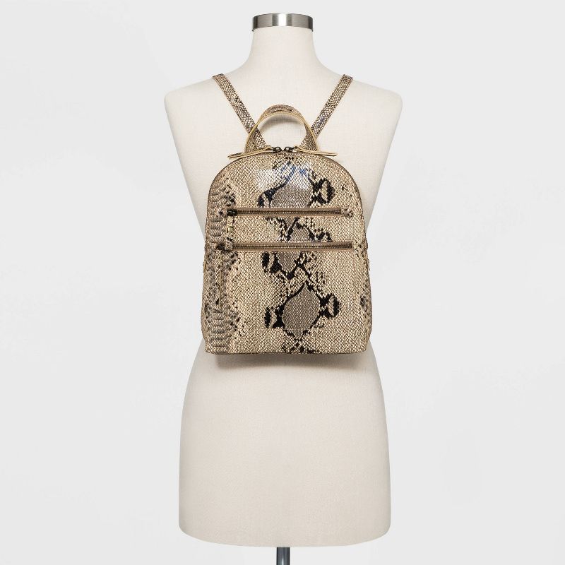 Bolo Snake Print Zip Closure Backpack - Brown