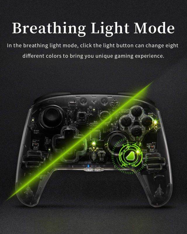 Wireless Switch Controller for Switch, Remote Pro Controller for Switch, Adjustable Turbo Vibration Motion Gyro Ergonomic, Transparent