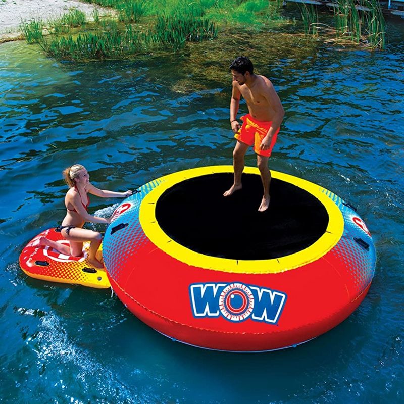 WOW Watersports 10 Foot Heavy Duty PVC Floating Splash Pad Play Set, Lounge Inflatable Trampoline Bouncer with Boarding Platform for 1 to 2 People