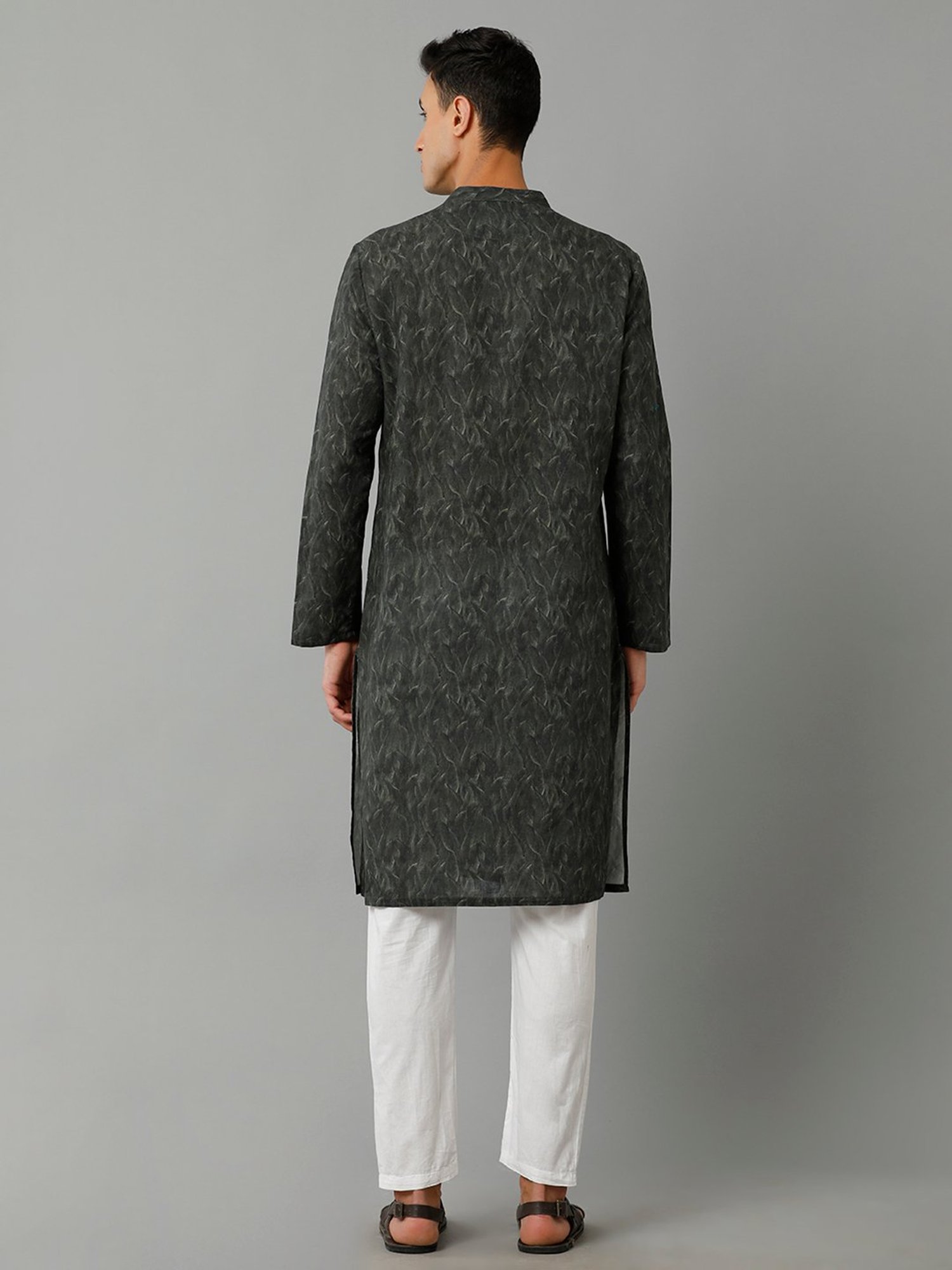 Linen Club Black Printed Linen Kurta