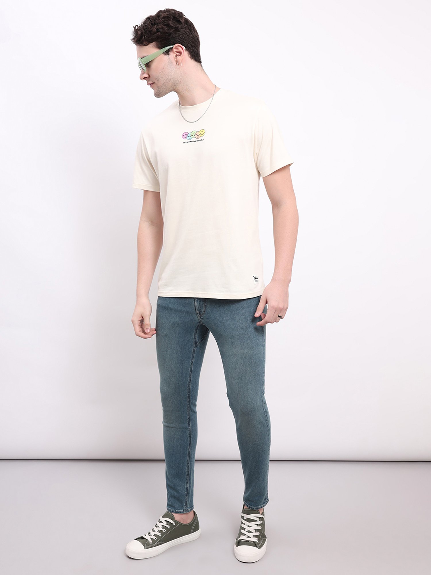 Lee Light Beige Comfort Fit Graphic Print Cotton Crew T-Shirt