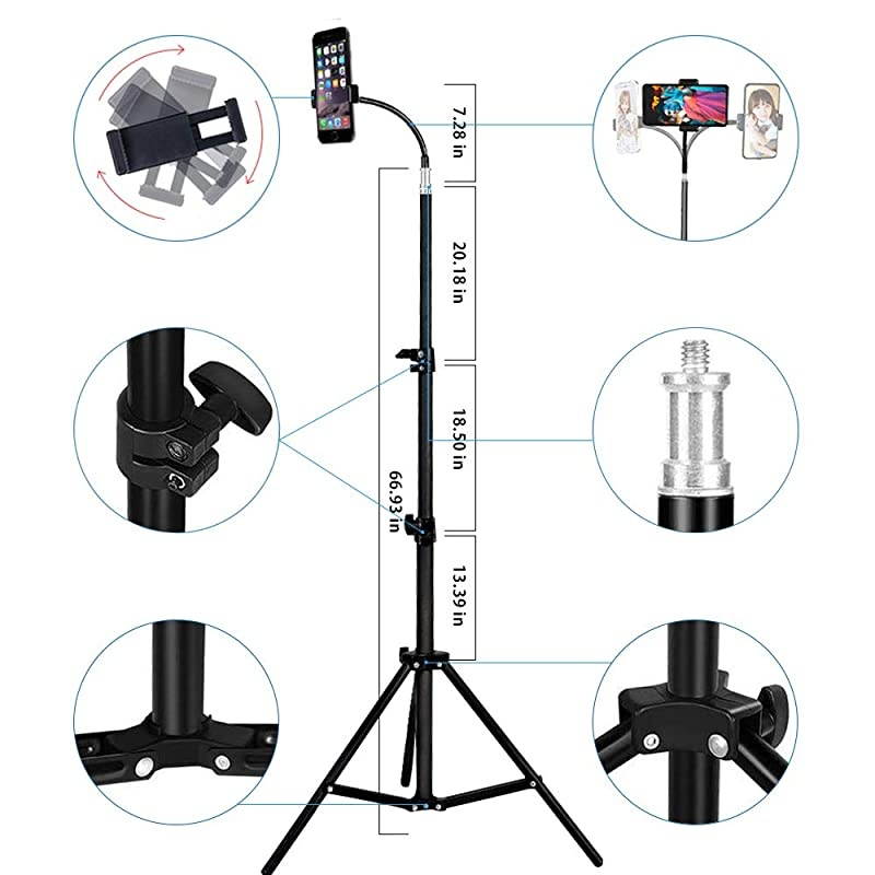 Phone Tripod,  22.8" to 67" Flexible Phone Tripod Stand with Phone Holder for Recording Video/Streaming/Vlogging/Live Broadcasting