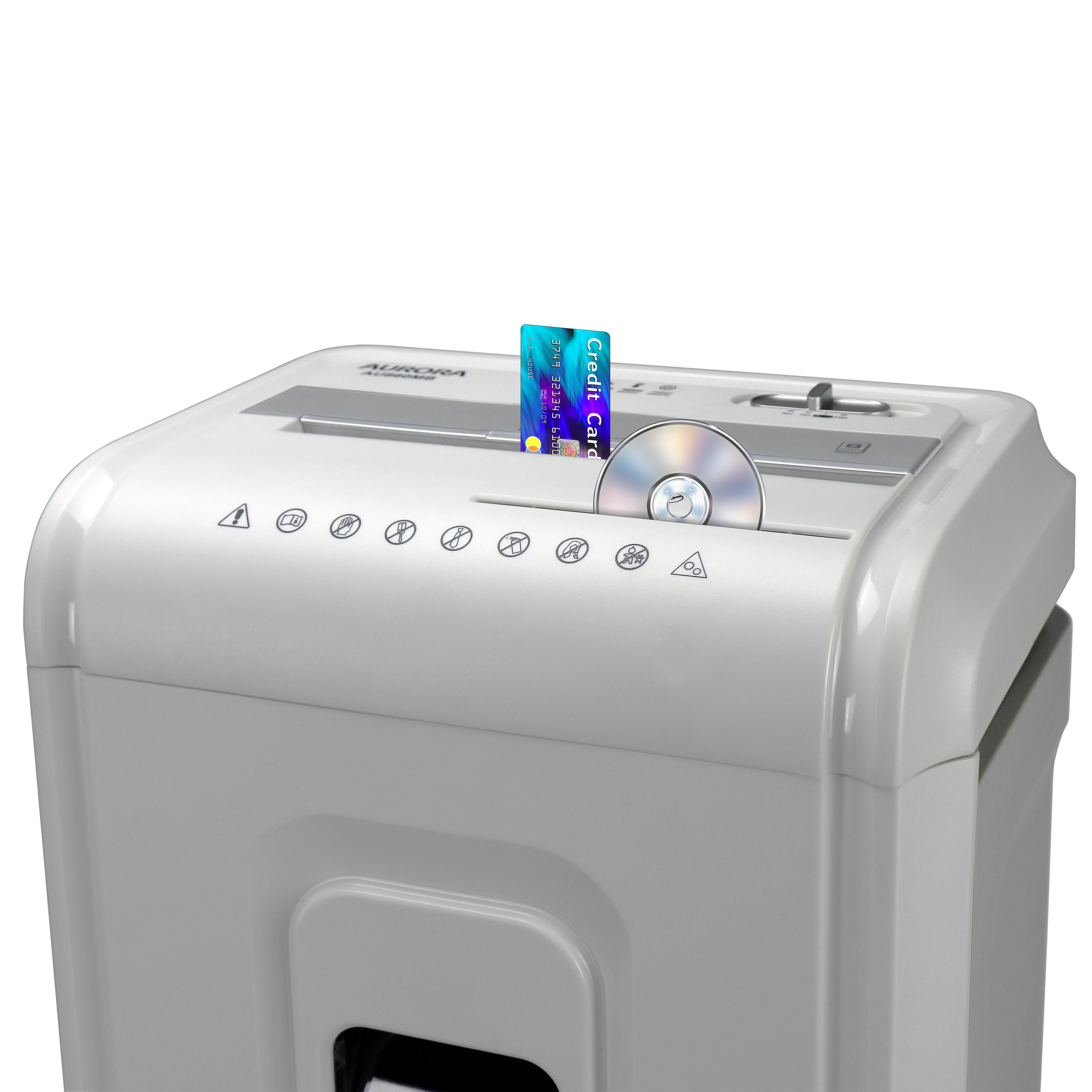 Aurora High-Security 8-Sheet Micro-Cut Paper, CD/DVD and Credit Card Shredder, White/Gray