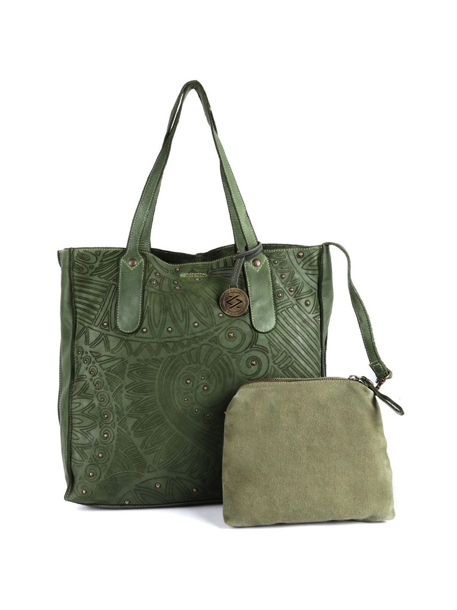 KOMPANERO Aria Sage Leather Textured Tote Handbag