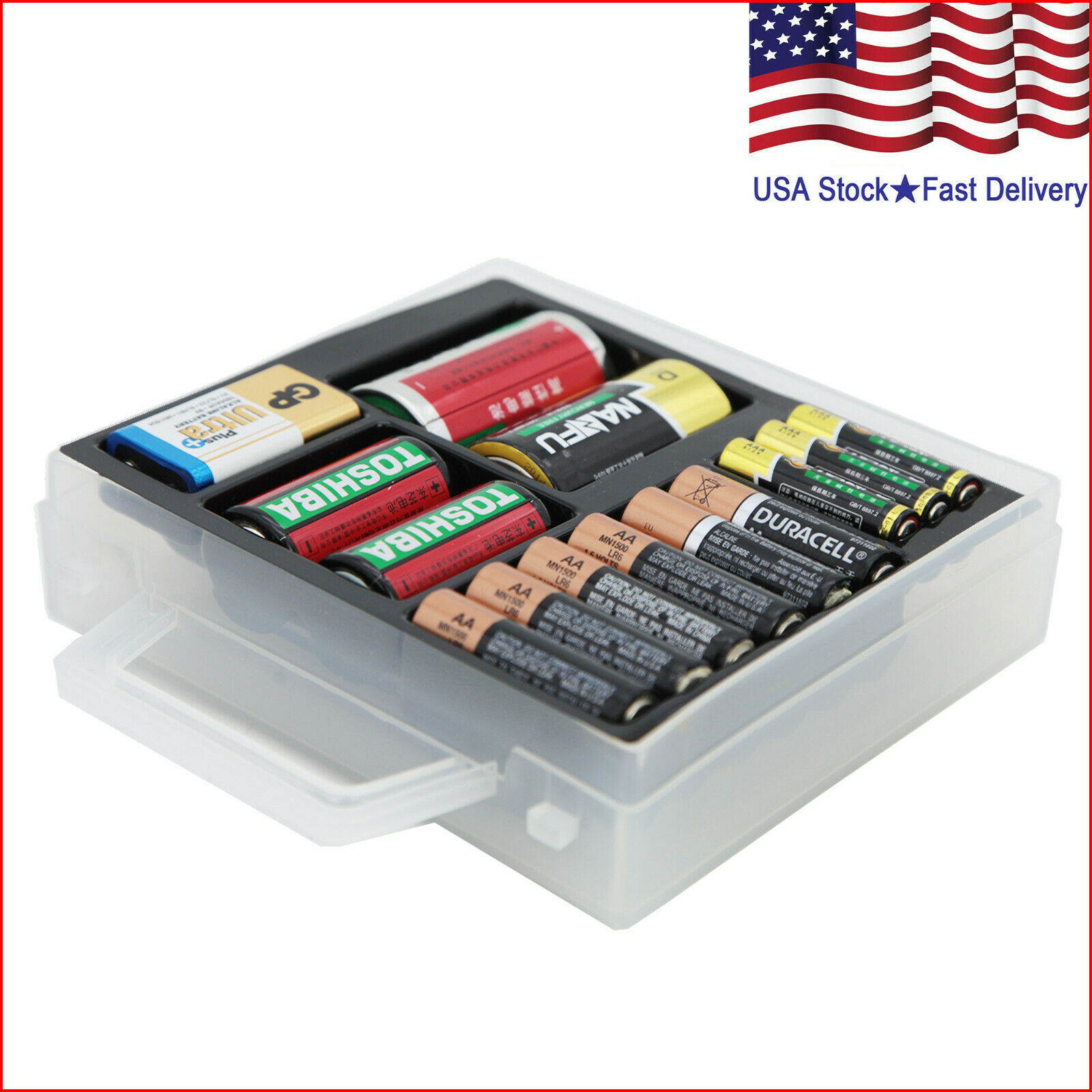 Battery Organizer Storage Case for AA AAA C D 9V Battery Container Holder Box