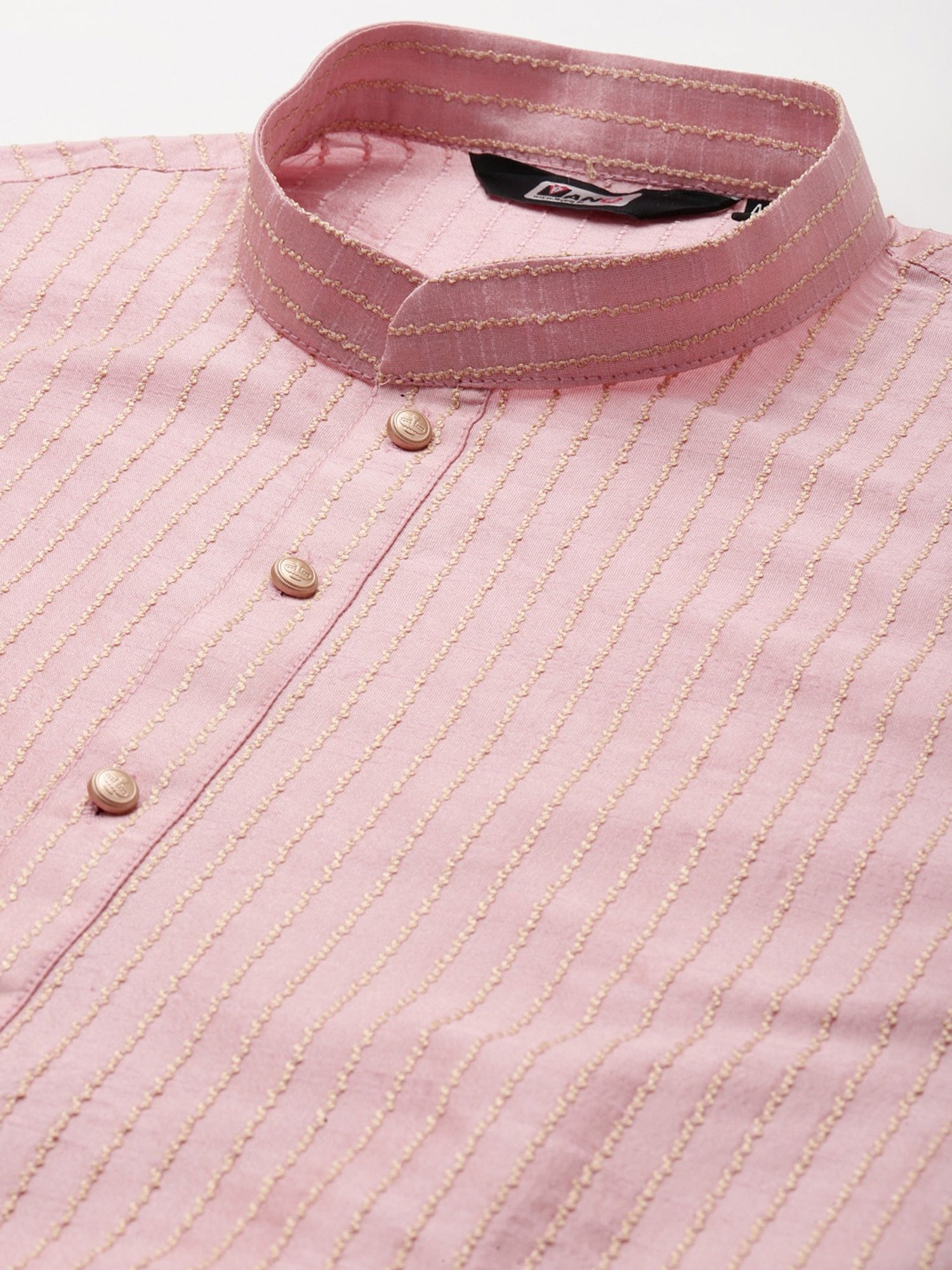 ManQ Pink Regular Fit Striped Ethnic Wear