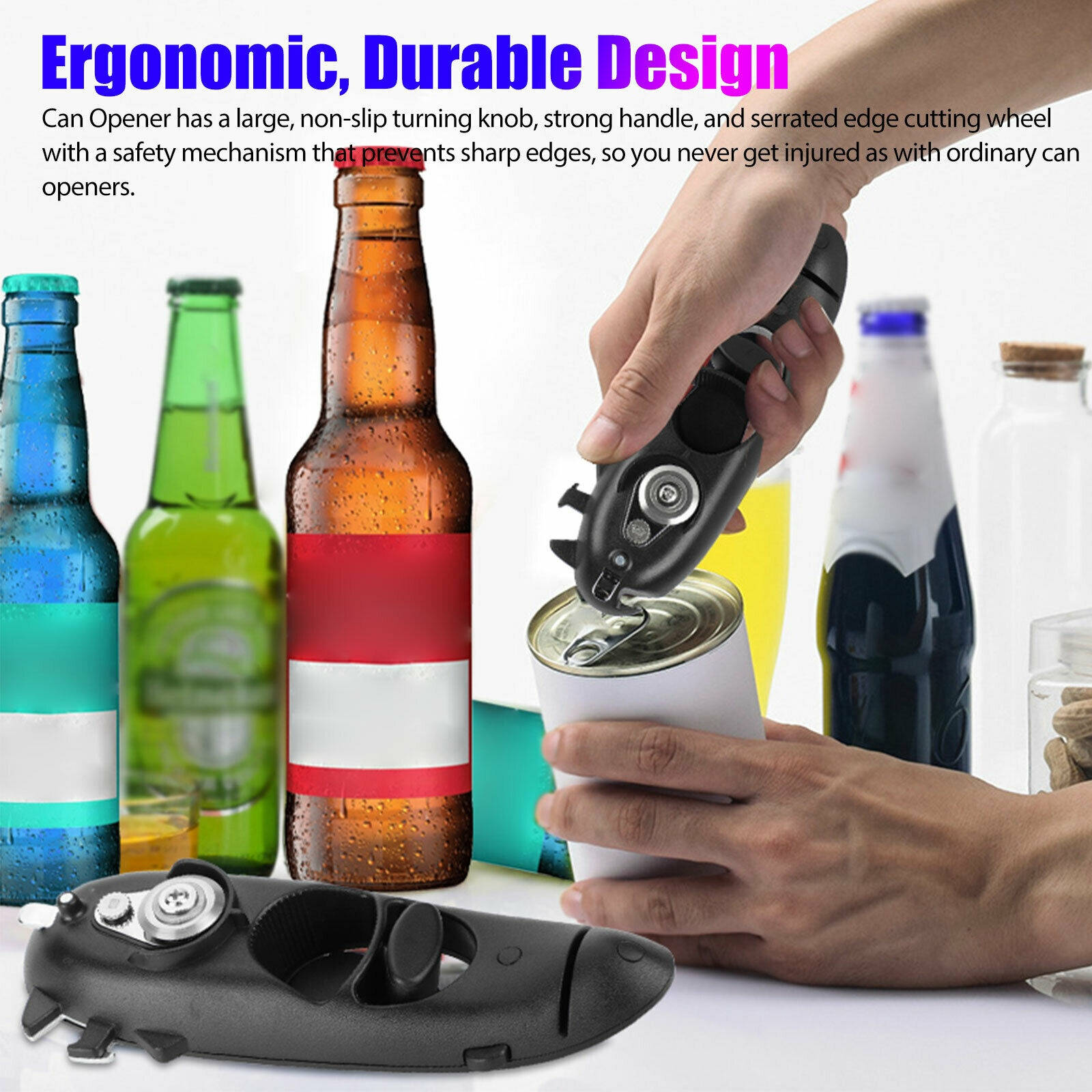 8 in 1 Manual Tin Can Opener Safe Cut Lid Smooth Edge Side Stainless Steel Tools