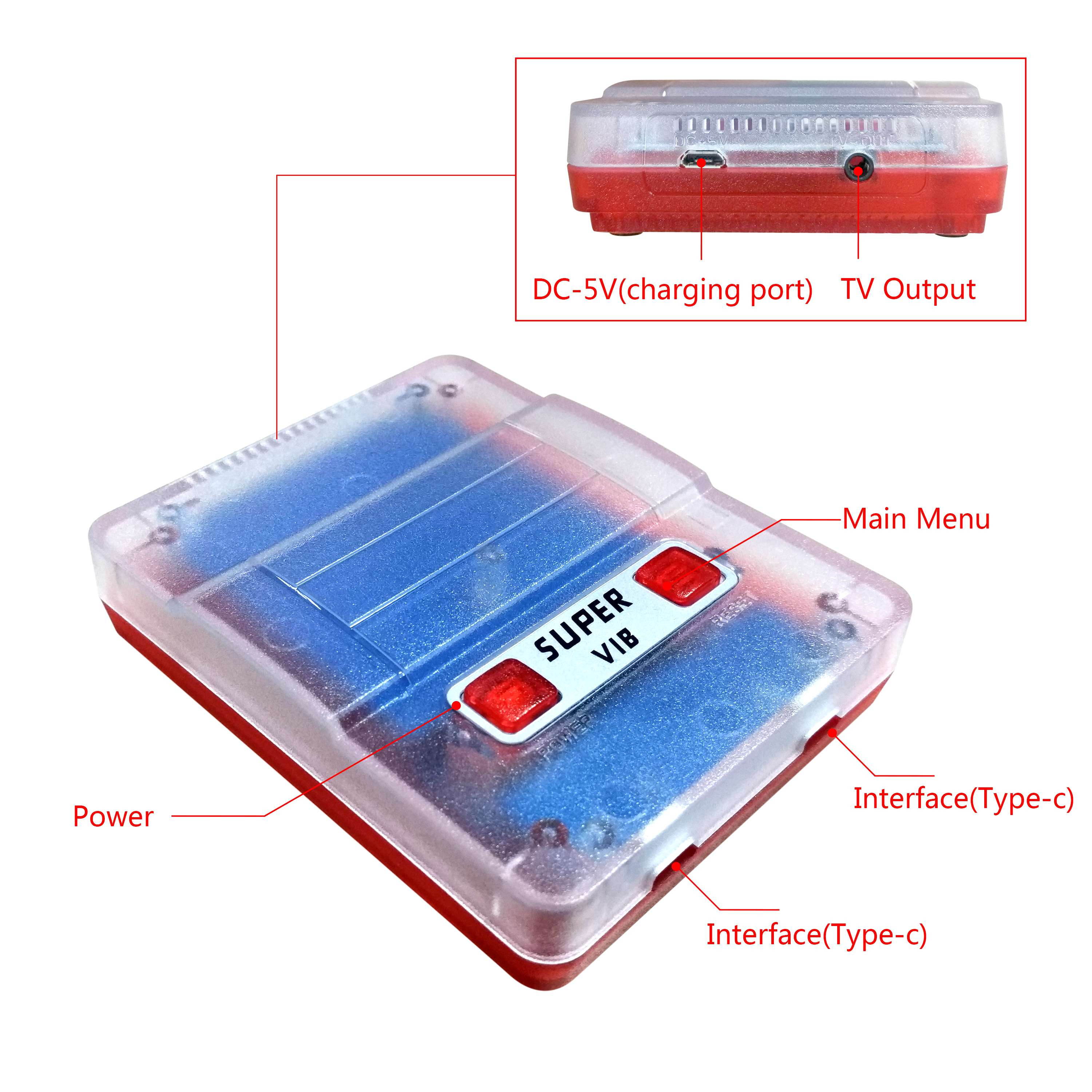 Super vib-tv vibrating handle SNES video game machine vibration game red and white machine FC home game machine (128M)