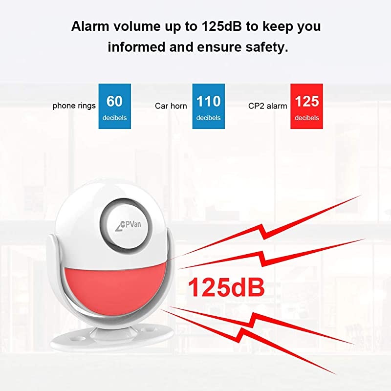 Motion Sensor Alarm, Wireless Infrared Home Security System, PIR Motion Detector Alert (125dB, 328ft, Battery Operated) with Remote Control(Key Fob). Model: CP2