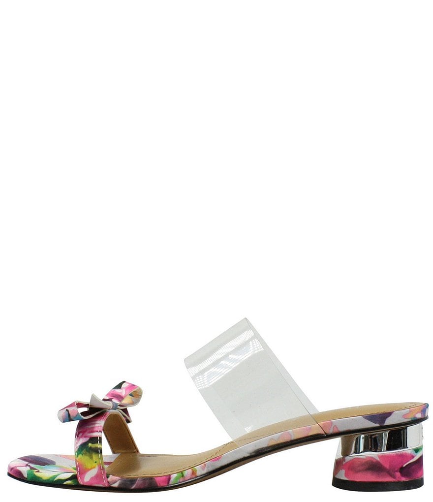 J. Renee Heston Clear Vinyl Watercolor Floral Fabric Bow Dress Slides