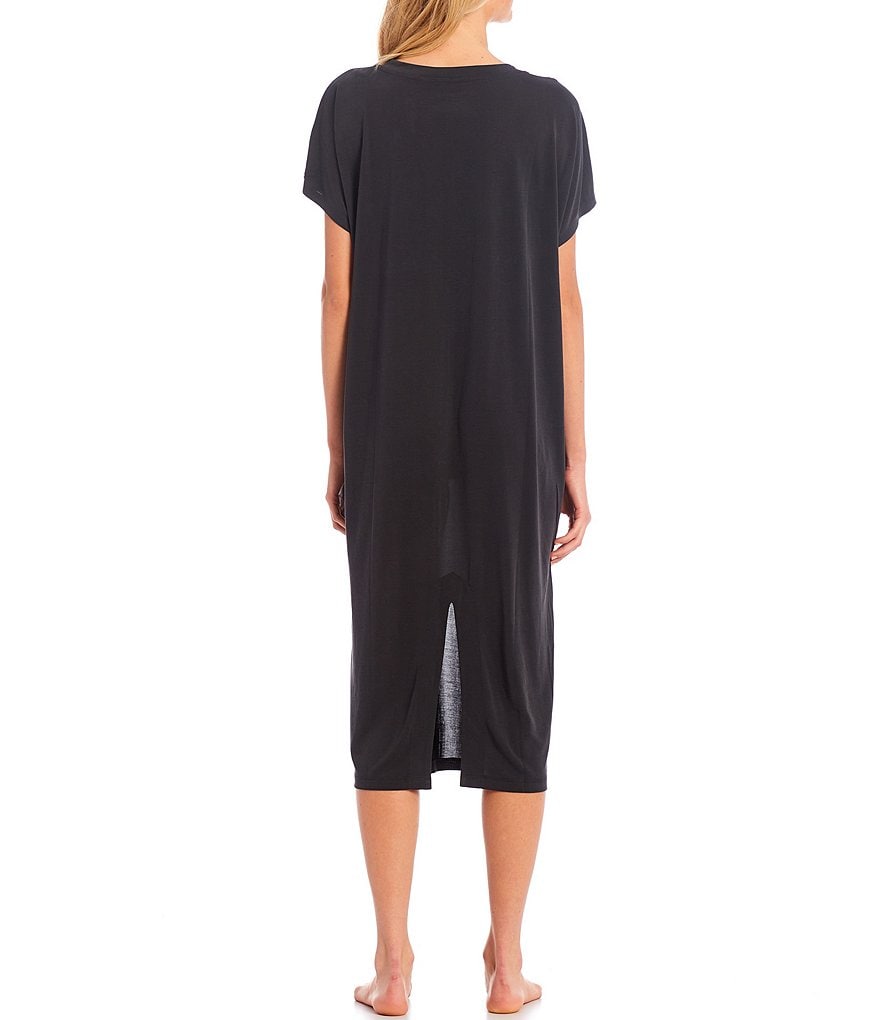 Nottibianche Easy Essential Solid Jersey Knit V-Neck Short Sleeve Caftan