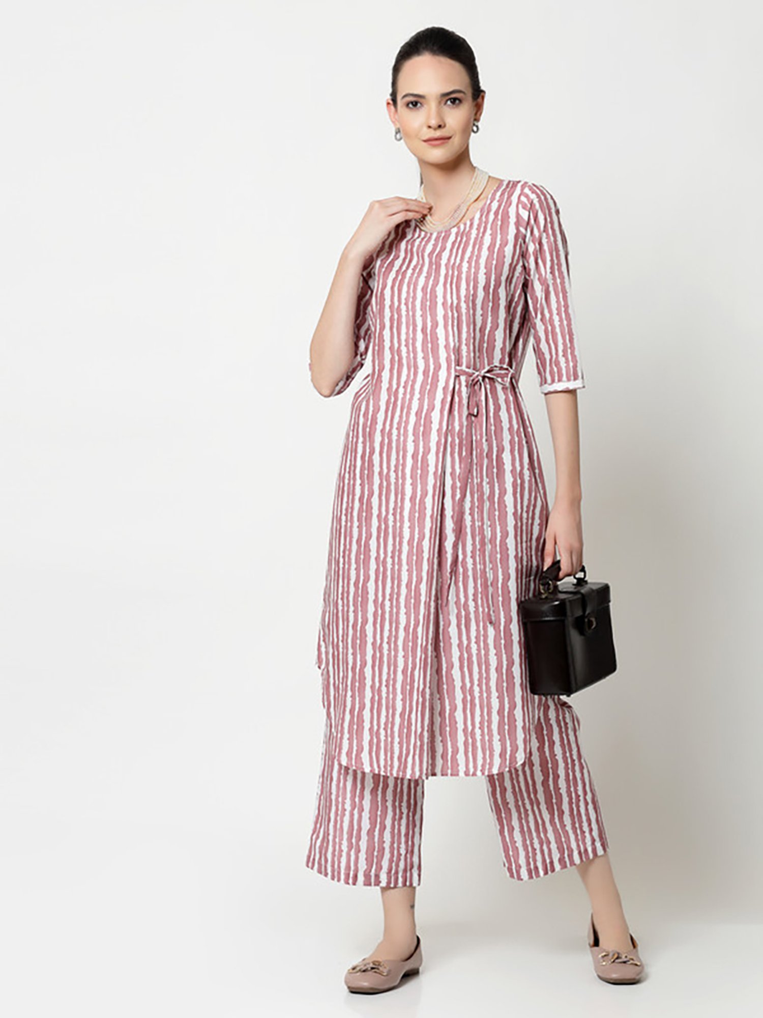 Office & You Pink Striped Regular Fit Mid Rise Palazzos
