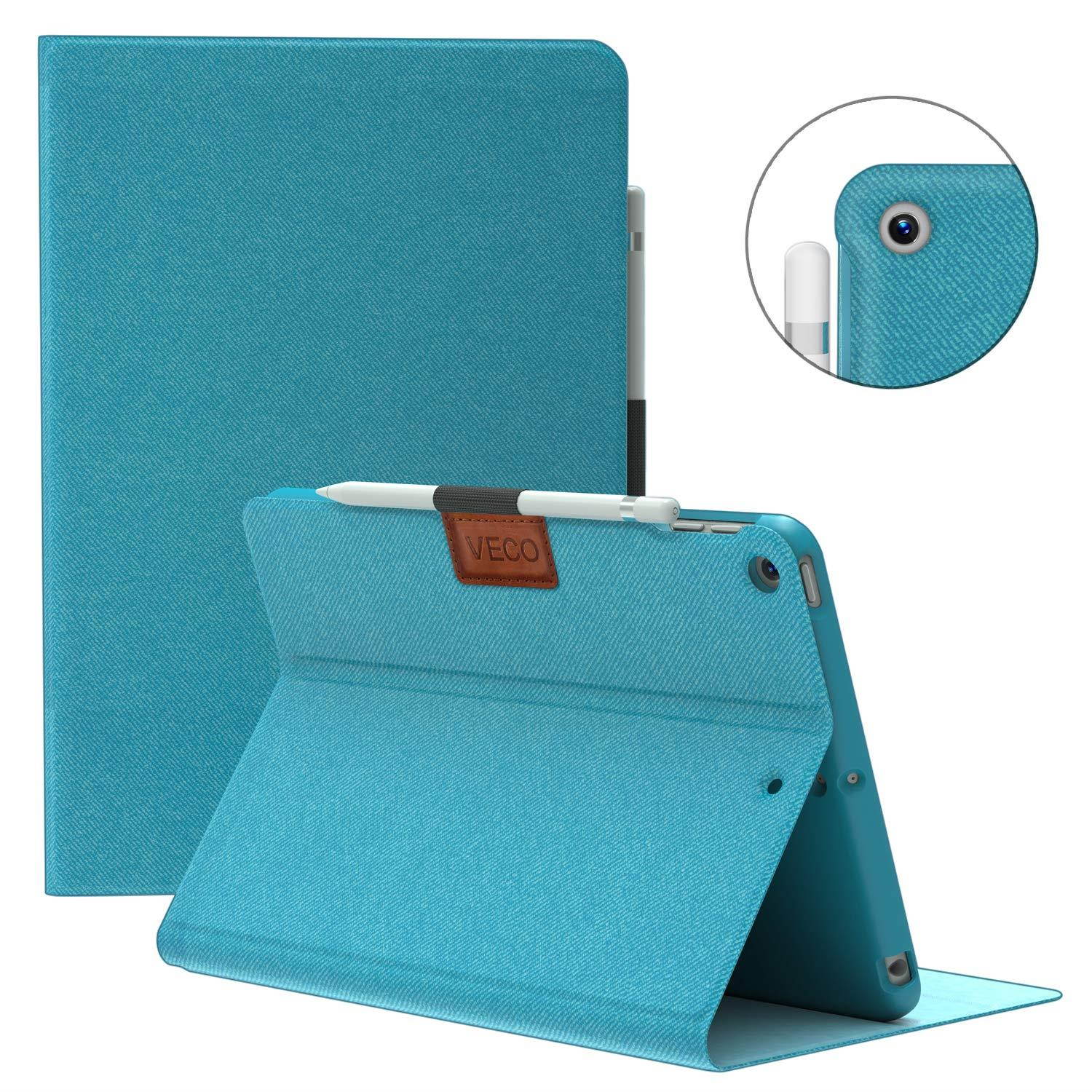 Veco iPad Air 3 10.5" 2019 Case with Pencil Holder, [Denim Series] Premium Folio Flip Stand Case, Soft TPU Back Cover [Auto Sleep/Wake Feature] for Apple New iPad Air 3rd Generation (Blue)