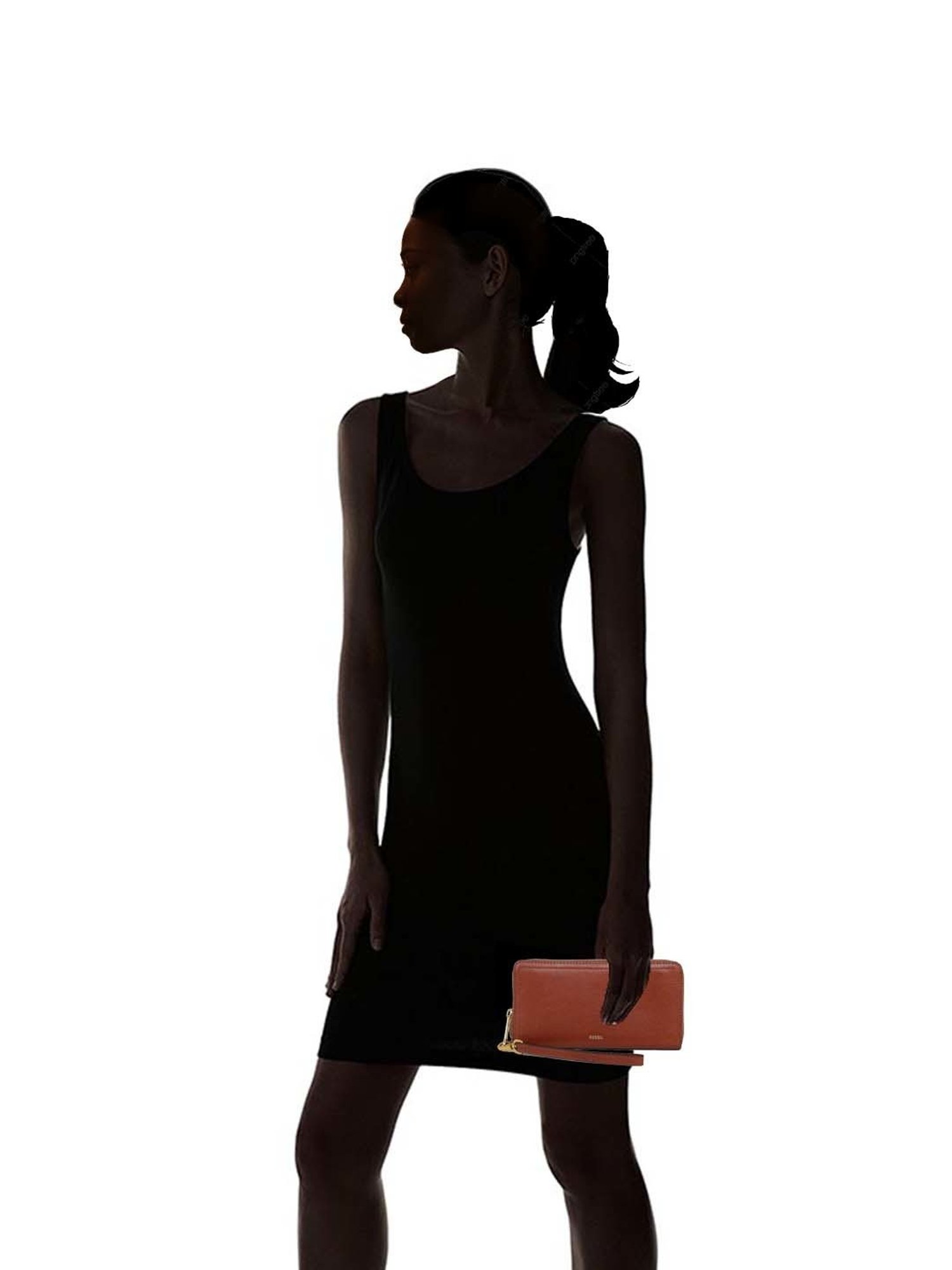 Fossil Logan Brown Solid Zip Around Wallet for Women