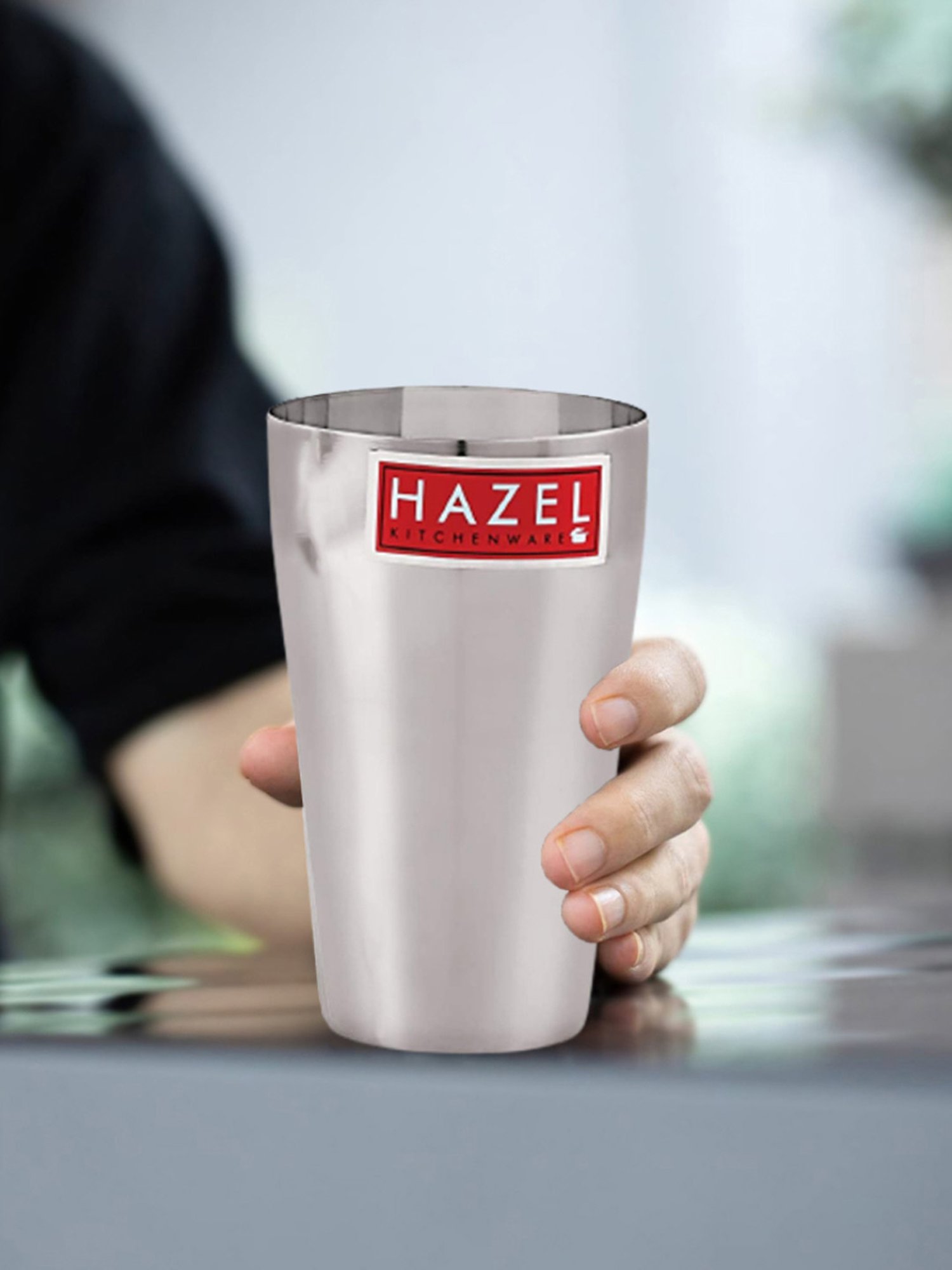 HAZEL Silver Stainless Steel Traditional Jumbo Water Lassi Glass (750 ML)