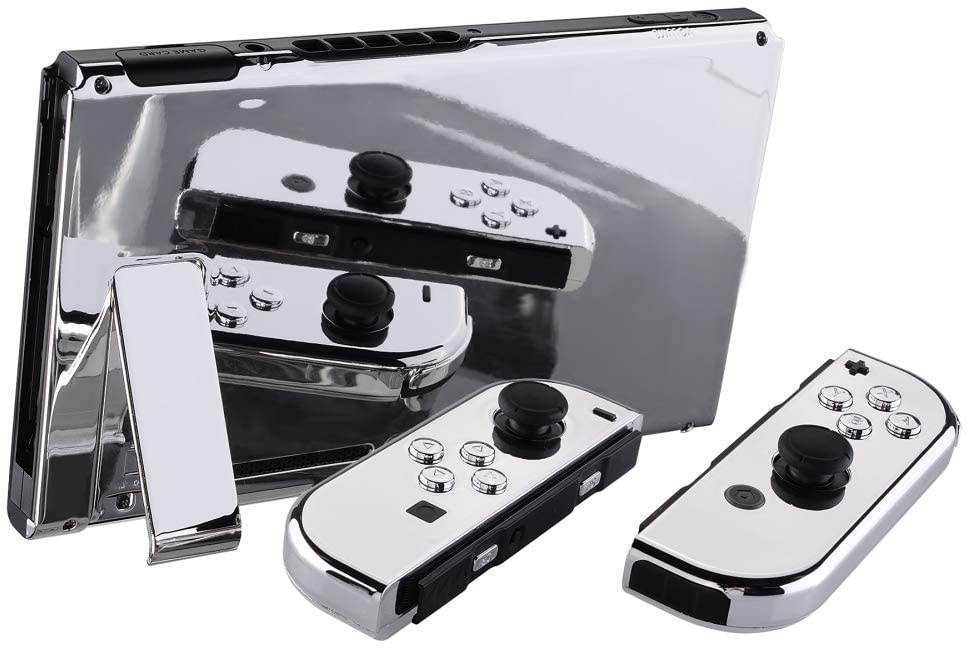 eXtremeRate Back Plate for Nintendo Switch Console, NS Joycon Handheld Controller Housing with Full Set Buttons, DIY Replacement Shell for Nintendo Switch - Chrome Silver