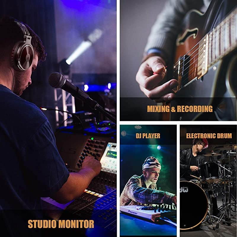 Wired Over Ear Headphones Studio Monitor Mixing DJ Stereo Headsets with 50mm Neodymium Drivers and 14 to 35mm Audio Jack for AMP Computer Recording Phone Piano Guitar Laptop Black