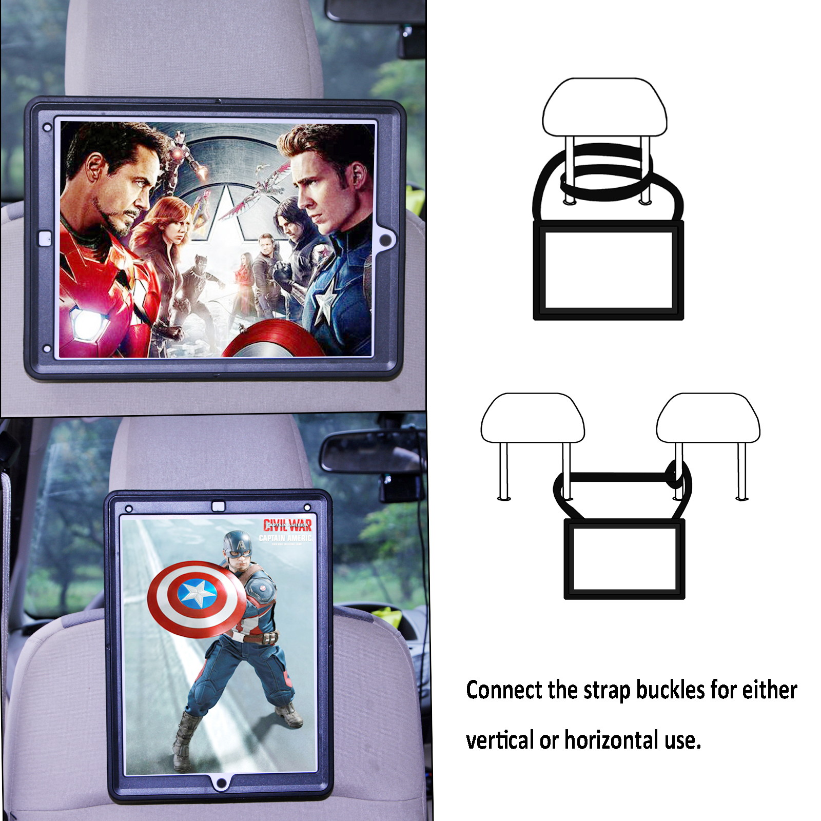 Cellular360 Apple iPad 9.7 2017 2018, iPad 5th Gen., iPad 6th Gen. Shockproof Case with 360 Degrees Rotatable Kickstand, Adjustable Handle and Shoulder Strap