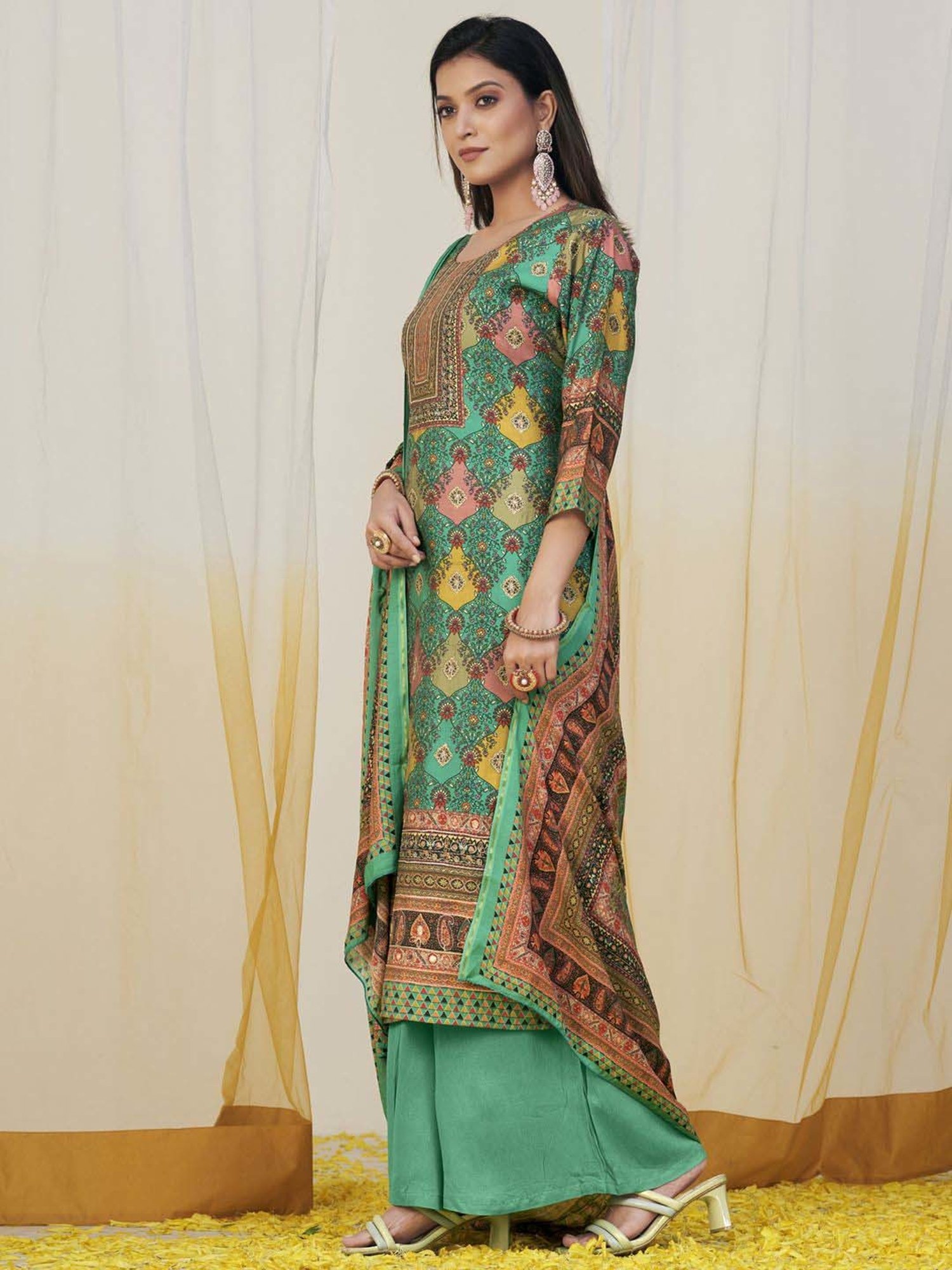 Stylee LIFESTYLE Green Printed Unstitched Dress Material