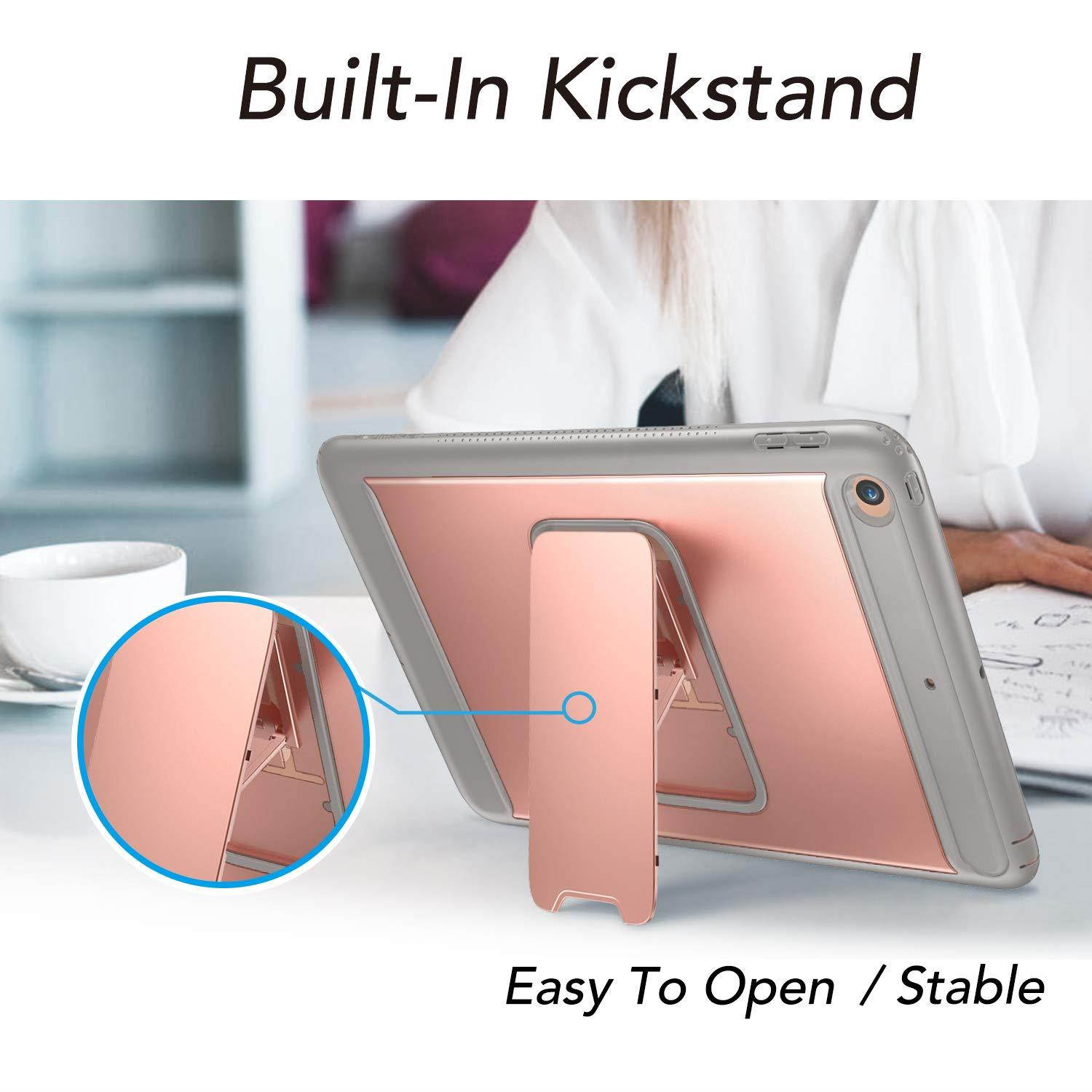 YOUMAKER Case for New iPad 9.7 2018/2017, Heavy Duty Kickstand with Built-in Screen Protector Full-Body Shockproof Protective Case Cover for Apple iPad 9.7 inch 2017/2018 5th/6th Gen (Rose Gold/Gray)