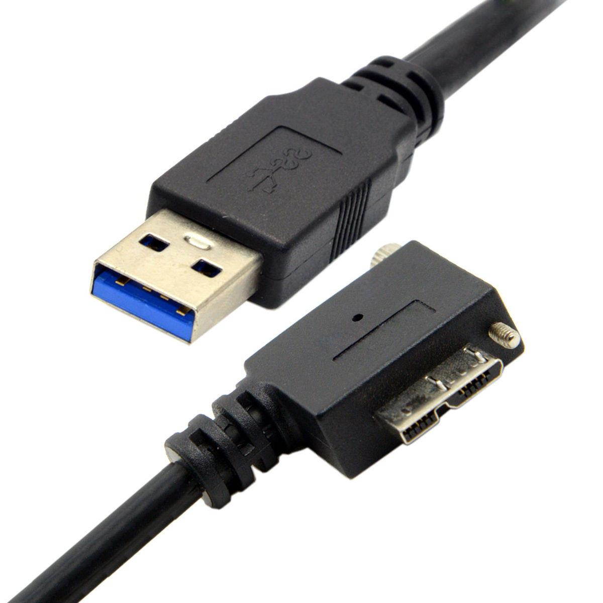 USB 3.0 Male to 90 Degree Right Angled Micro-B Micro USB 3.0 Type-B Male Data Cable with Screws Mount for Industrial Camera 1.2m