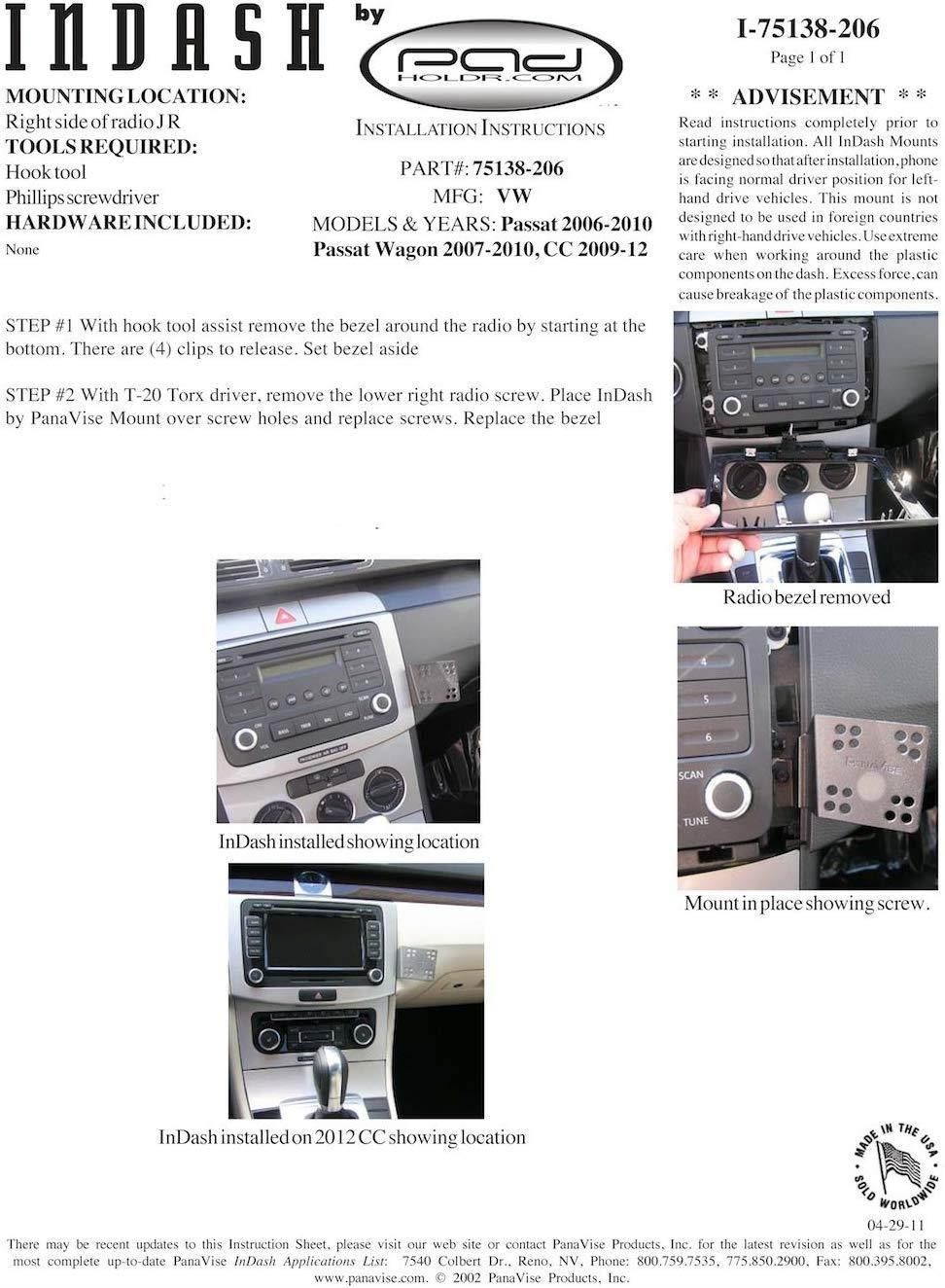Padholdr Social Series Premium Tablet Dash Kit for 06-10 Volkswagen Passat/Wagon and 09-12 CC