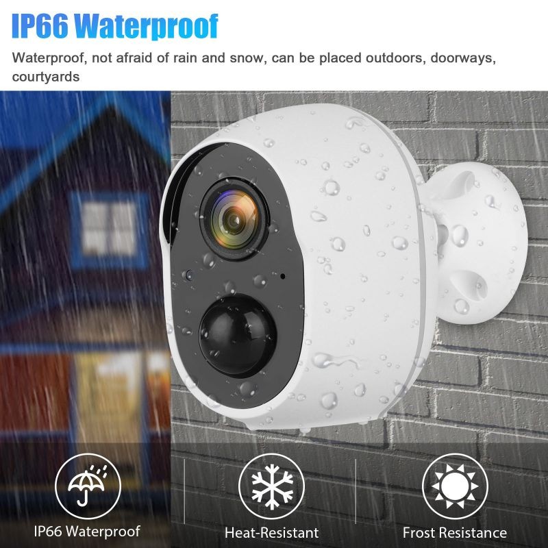 Outdoor Security IP Camera, Wireless Rechargeable Battery Powered Camera, 1080P WiFi Surveillance Camera for Home with Night Vision, Two Way Audio, PIR Motion Detection, IP66 Waterproof