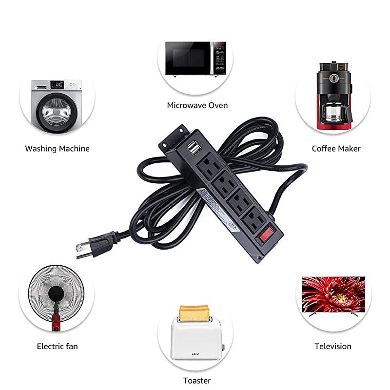 Power Strip with USB 4 Outlets 2 USB Ports 10 ft Heavy Duty Surge Extension Cord Wall Mountable The Desk Table Workbench Nightstand