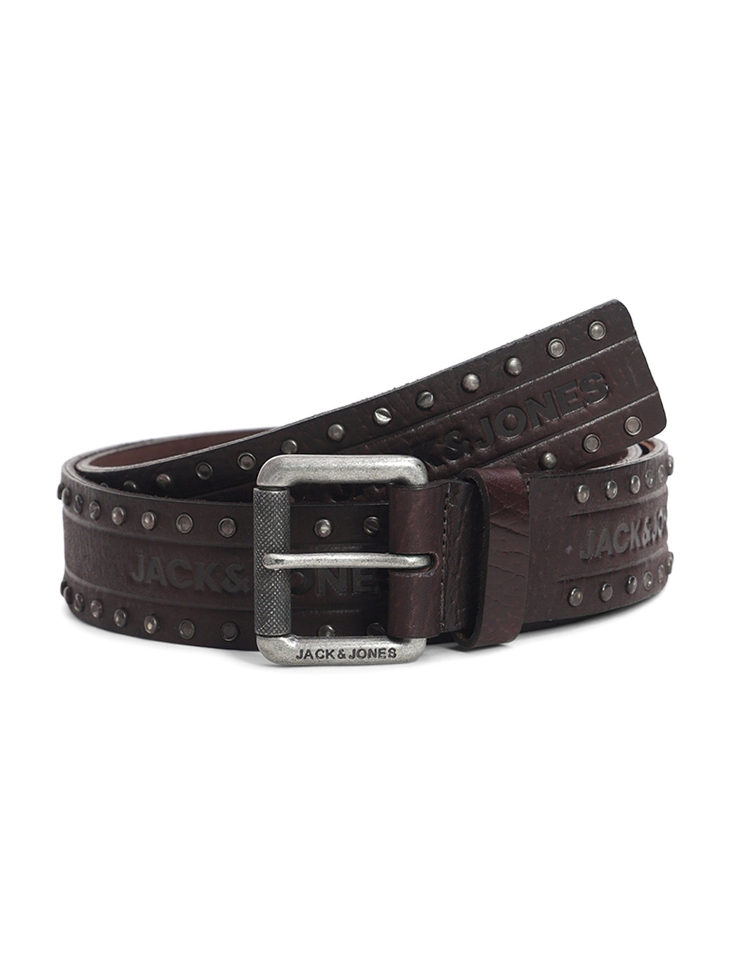 Jack & Jones Downtown Brown Noos Leather Textured Casual Belt for Men
