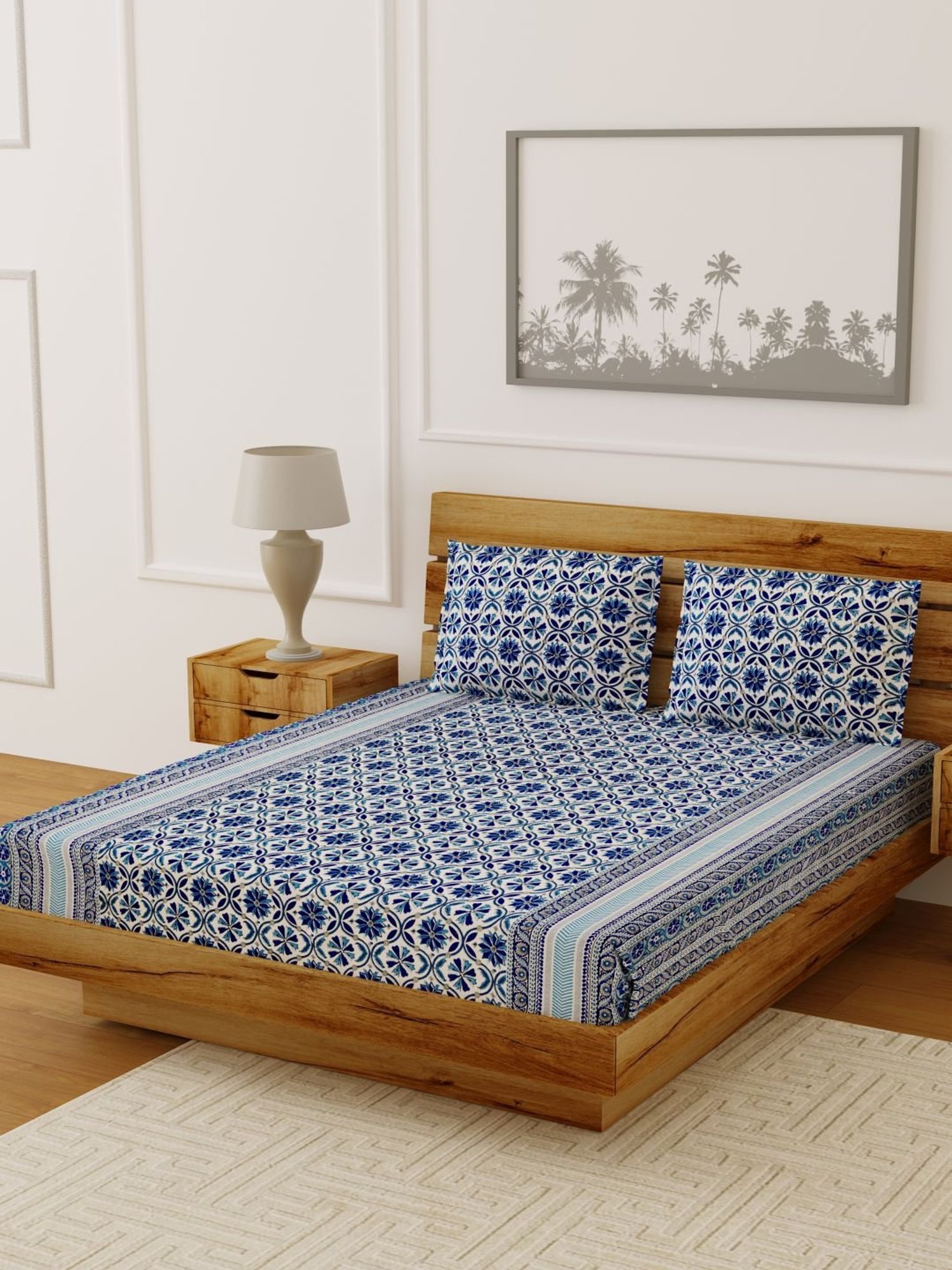 Living Roots Multicolor Jaipuri Printed Cotton Bed Sheet with 2 Pillow Cover