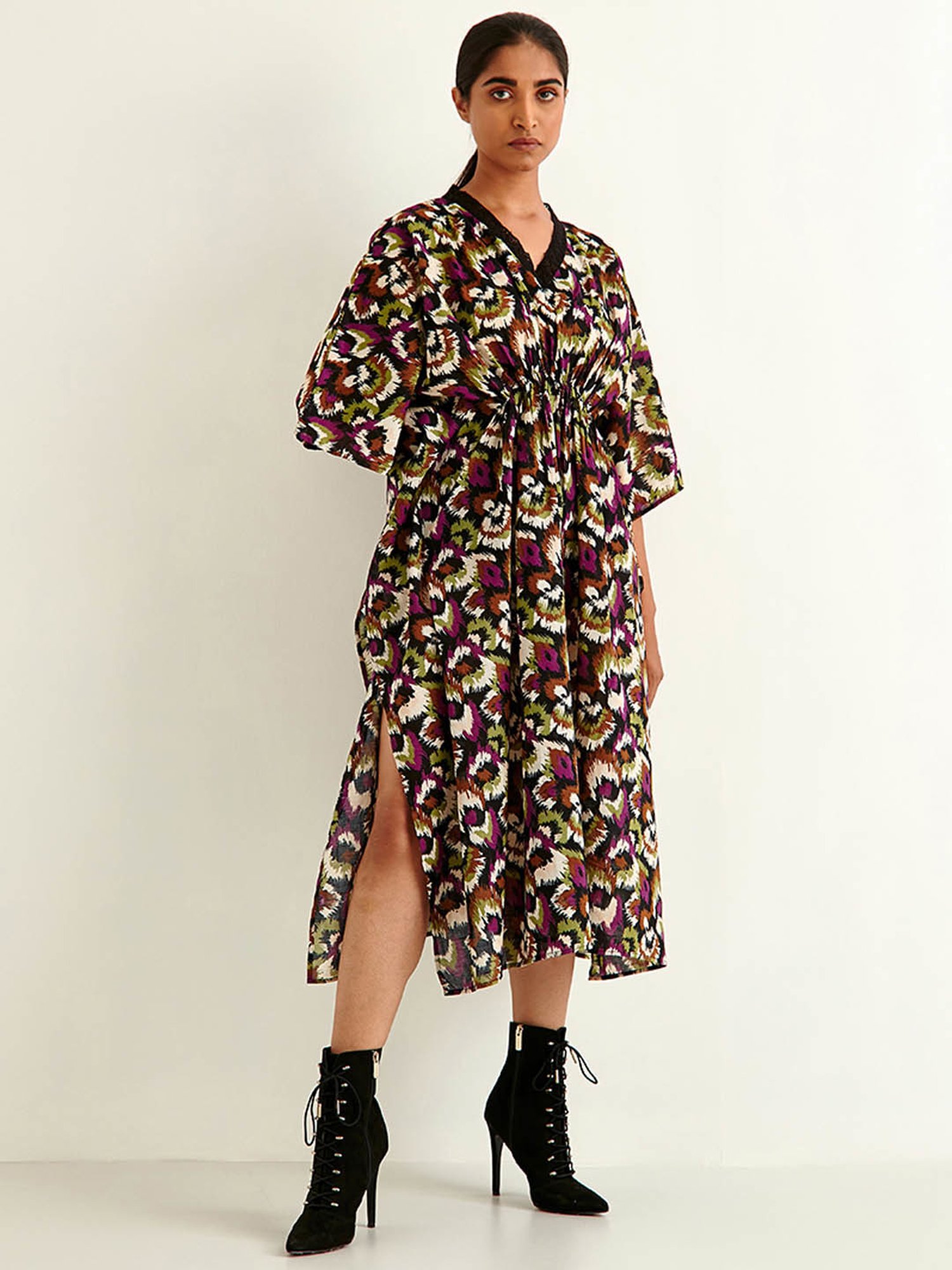 ANCESTRY Purple Printed Kaftan Dress