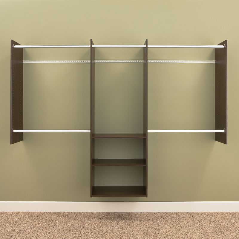 Easy Track RB1460-TON.PK Deluxe Starter Closet Storage Wall Mounted Wardrobe Organizer System Kit with Shelves and Rods, Truffle Brown