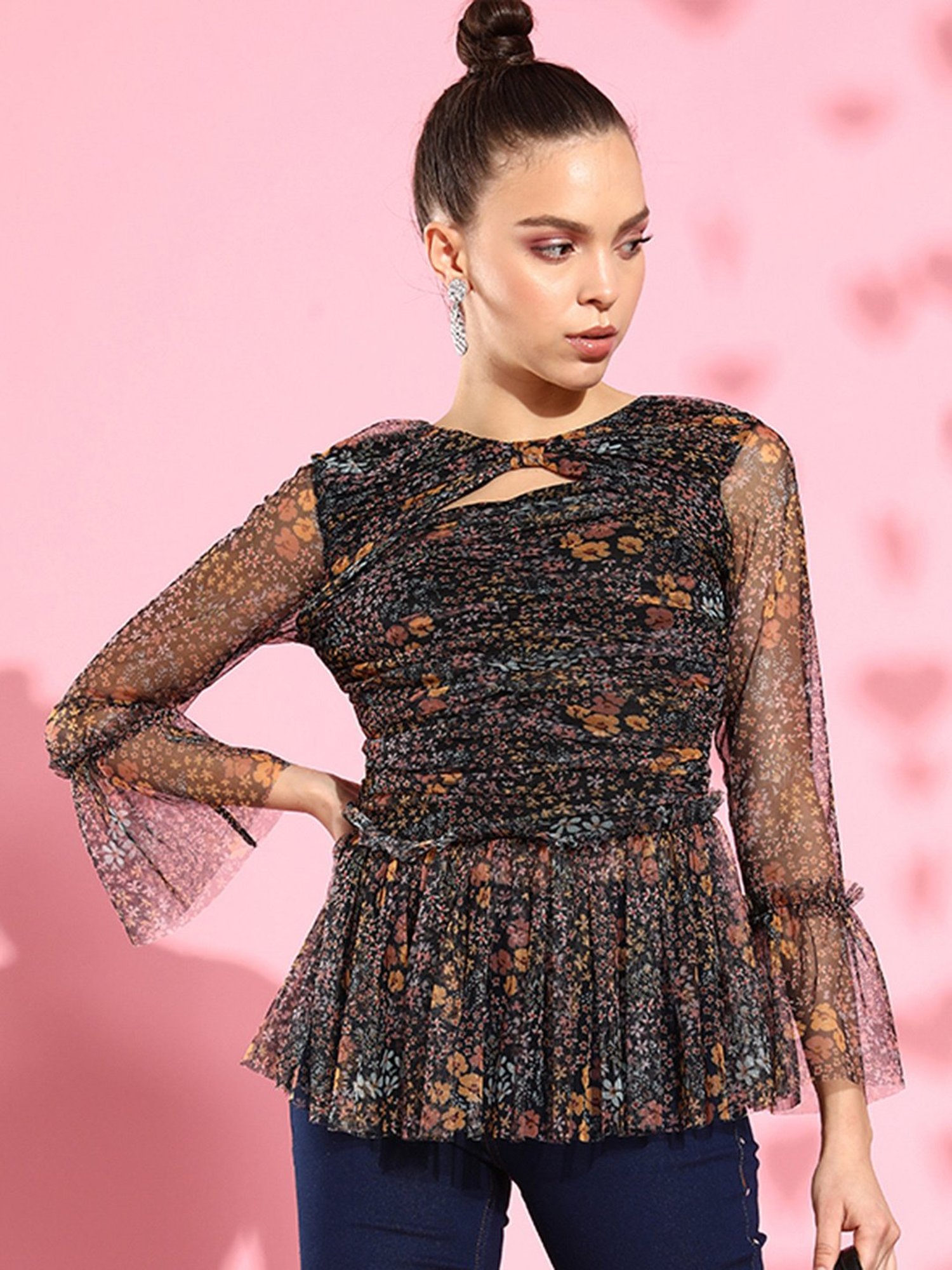 KASSUALLY Multicolor Floral Print Peplum Top