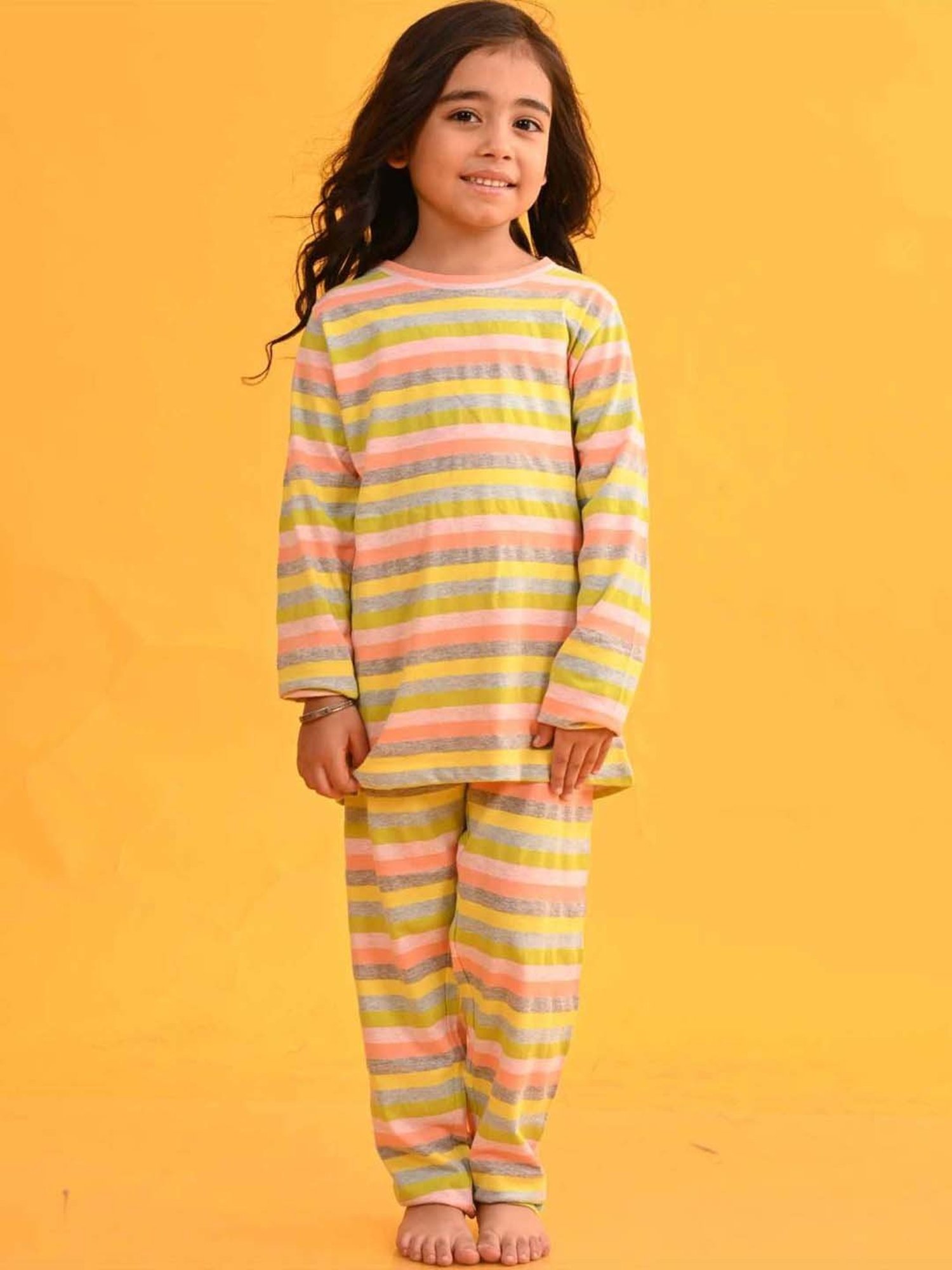 Anthrilo Kids Multicolour Cotton Striped Full Sleeves T-Shirt & Trouser